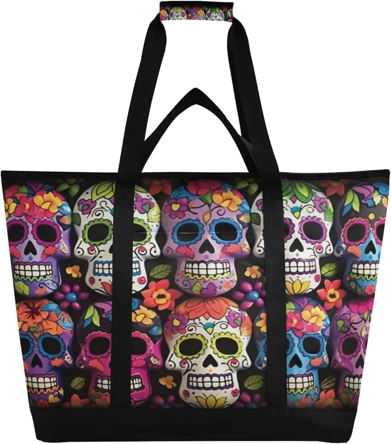 Skeleton Reusable Insulated Cooler Bag with Ice Pack Compartment - Large 47L Waterproof Thermal Grocery Tote for Picnic Beach Camping Lunch Storage