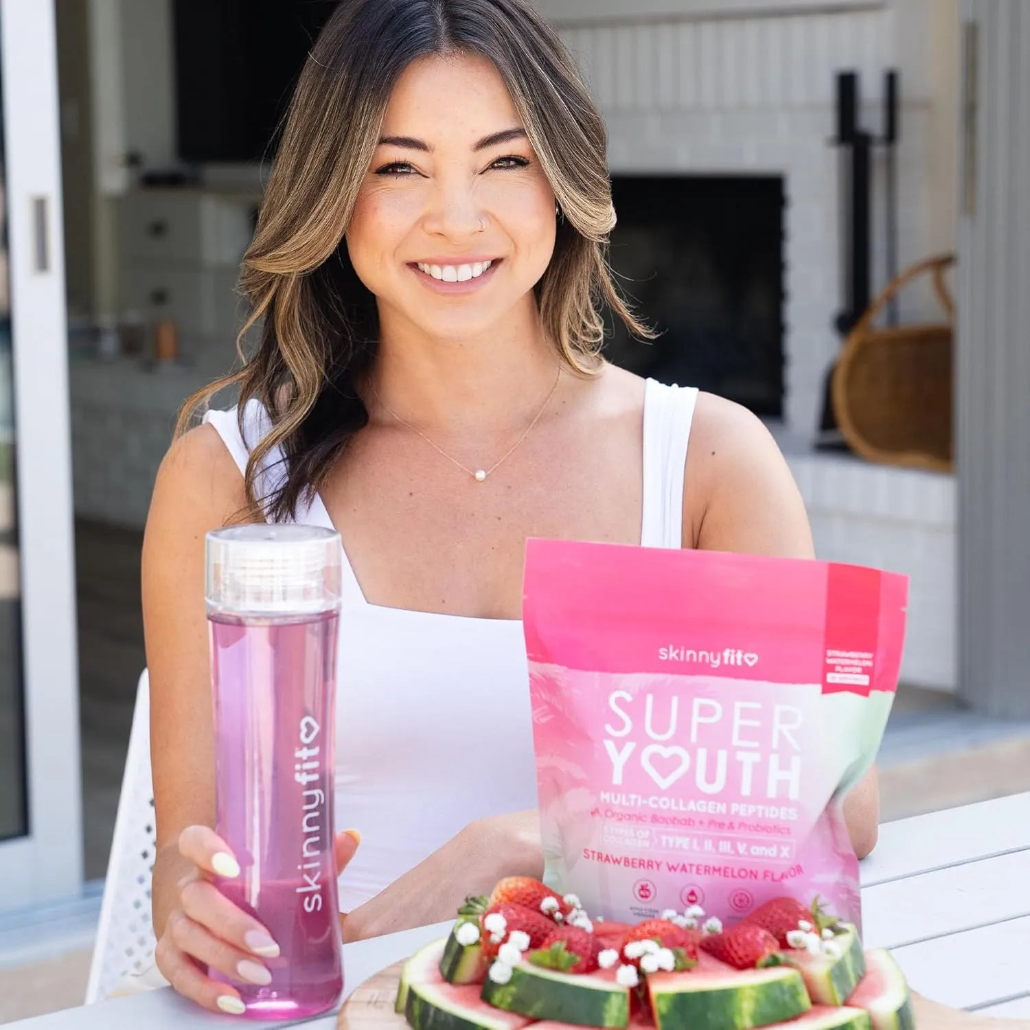 SkinnyFit - Super Youth, Strawberry Watermelon (30 Servings) - Multi Collagen Peptides Powder - Probiotics, Fiber, Hyaluronic Acid - Collagen for Women - Non GMO, Gluten Free, Sugar Free - Self Care