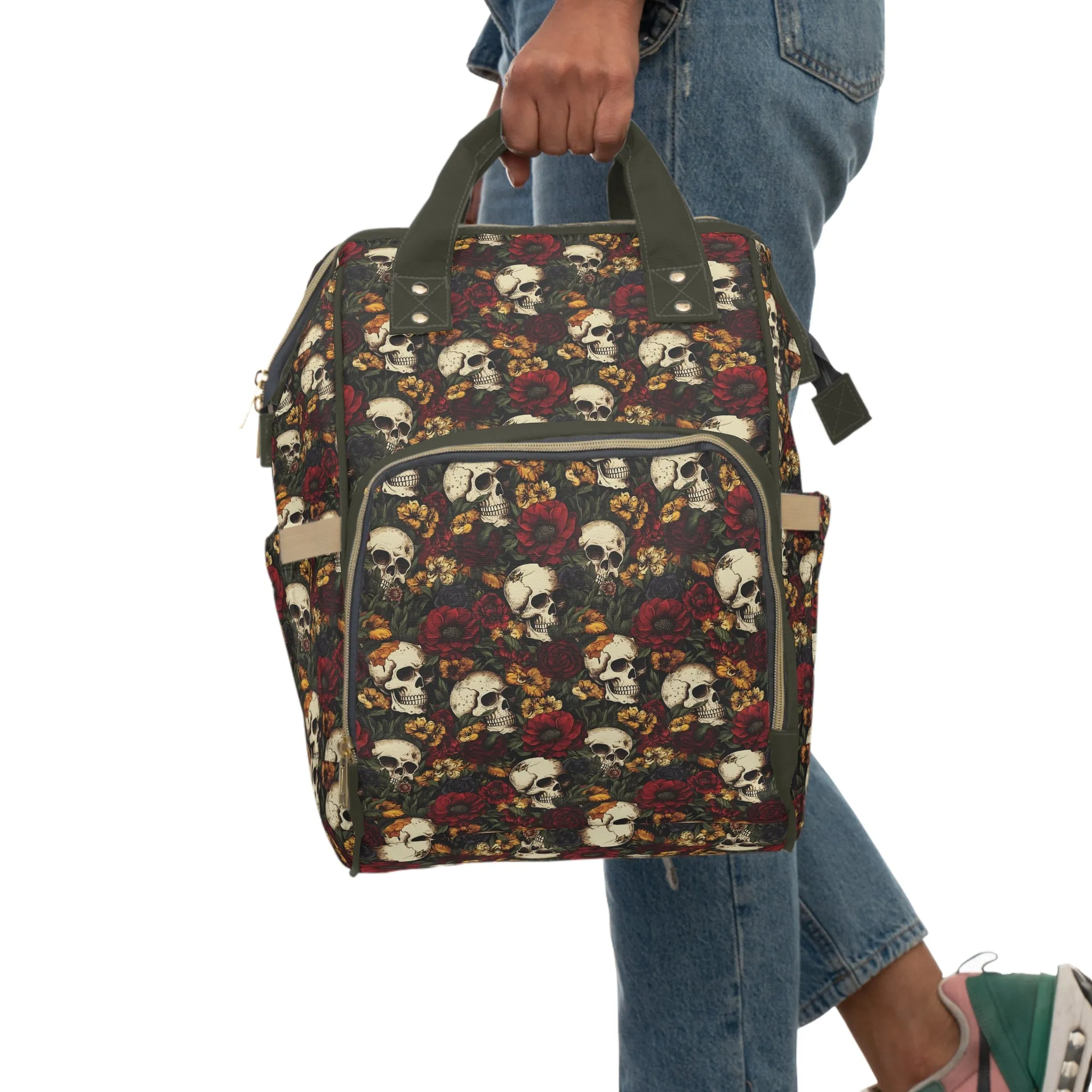 Skull Print Diaper Backpack - Multifunctional & Durable Baby Bag for Stylish Parents, Spacious & Organized Nappy Bag