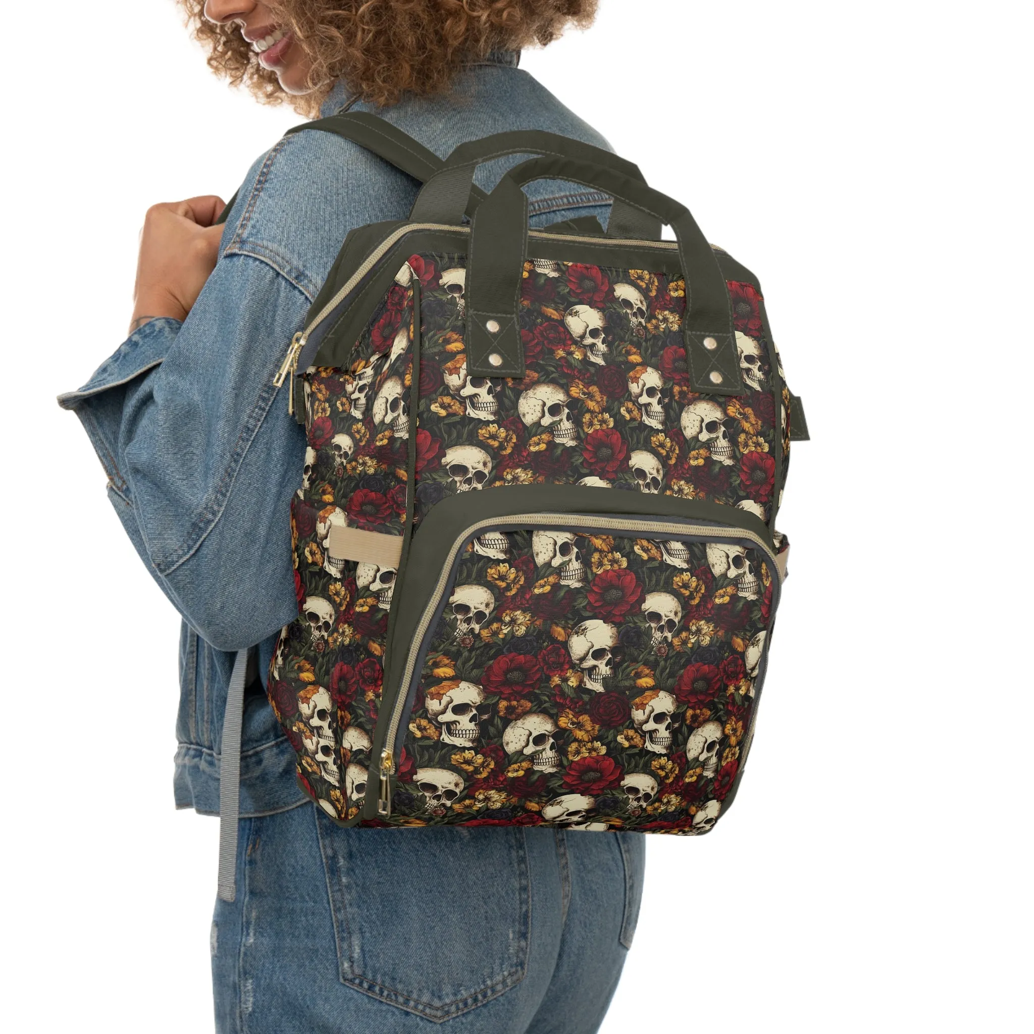 Skull Print Diaper Backpack - Multifunctional & Durable Baby Bag for Stylish Parents, Spacious & Organized Nappy Bag
