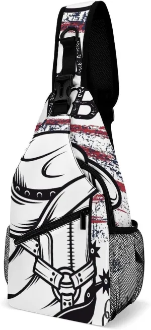 Sling Bag Cowboy Hat And Boots Crossbody Shoulder Backpack July 4th Adjustable Lightweight Travel Hiking Chest Bag for Men Women