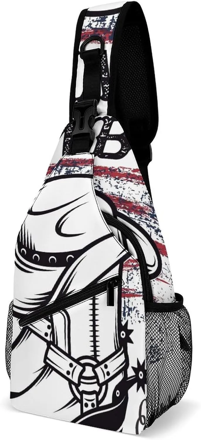 Sling Bag Cowboy Hat And Boots Crossbody Shoulder Backpack July 4th Adjustable Lightweight Travel Hiking Chest Bag for Men Women