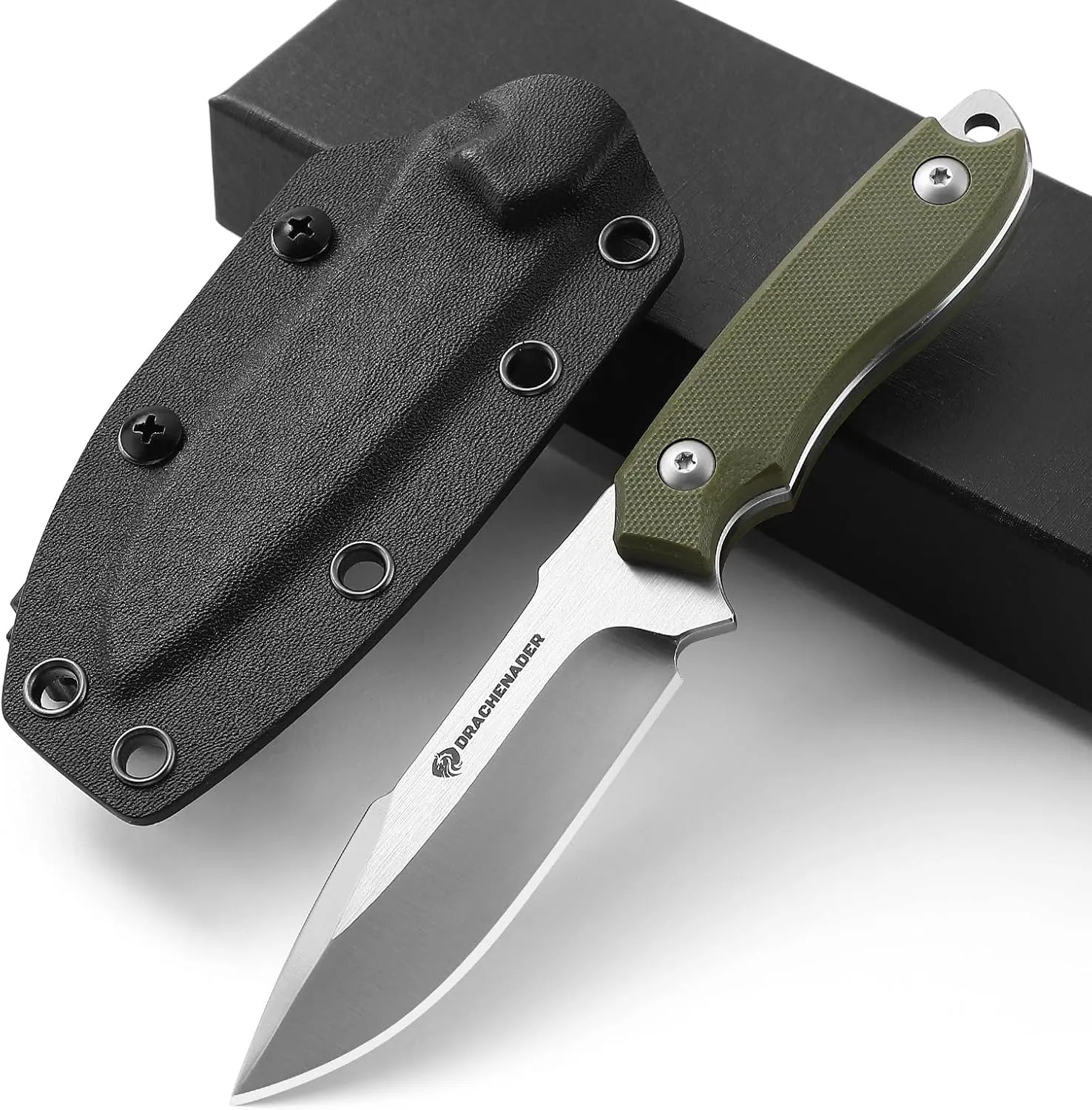 Small Fixed Blade Knife 7 inch Tactical Knife EDC D2 Steel with Kydex Sheath, G10 Handle, Clip Lock and Gift Box, Versatile for Horizontal and Vertical Carry