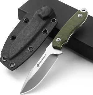Small Fixed Blade Knife 7 inch Tactical Knife EDC D2 Steel with Kydex Sheath, G10 Handle, Clip Lock and Gift Box, Versatile for Horizontal and Vertical Carry