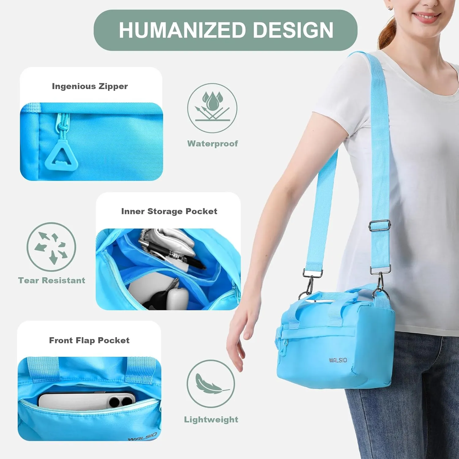 Small Gym Bag 9 inch, Mini Duffle Bag with Adjustable Strap, Lightweight Carry On Sport Bag for Women Girls (Light Blue)