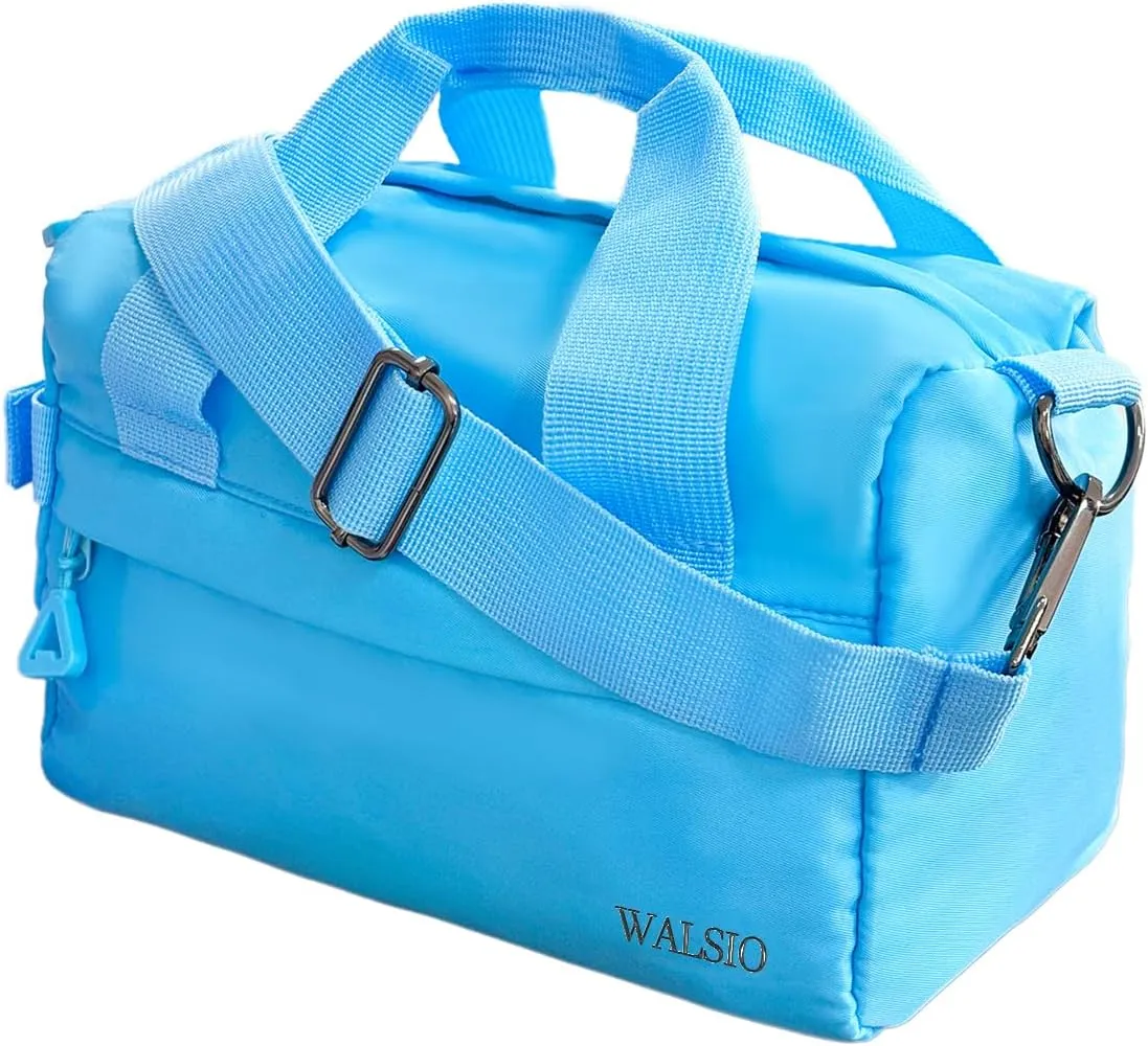 Small Gym Bag 9 inch, Mini Duffle Bag with Adjustable Strap, Lightweight Carry On Sport Bag for Women Girls (Light Blue)