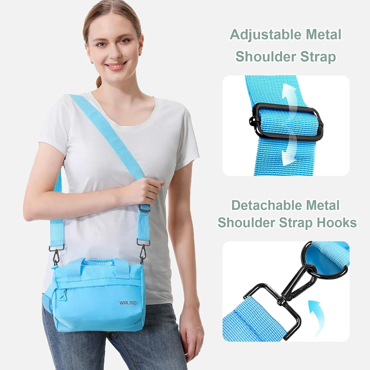 Small Gym Bag 9 inch, Mini Duffle Bag with Adjustable Strap, Lightweight Carry On Sport Bag for Women Girls (Light Blue)