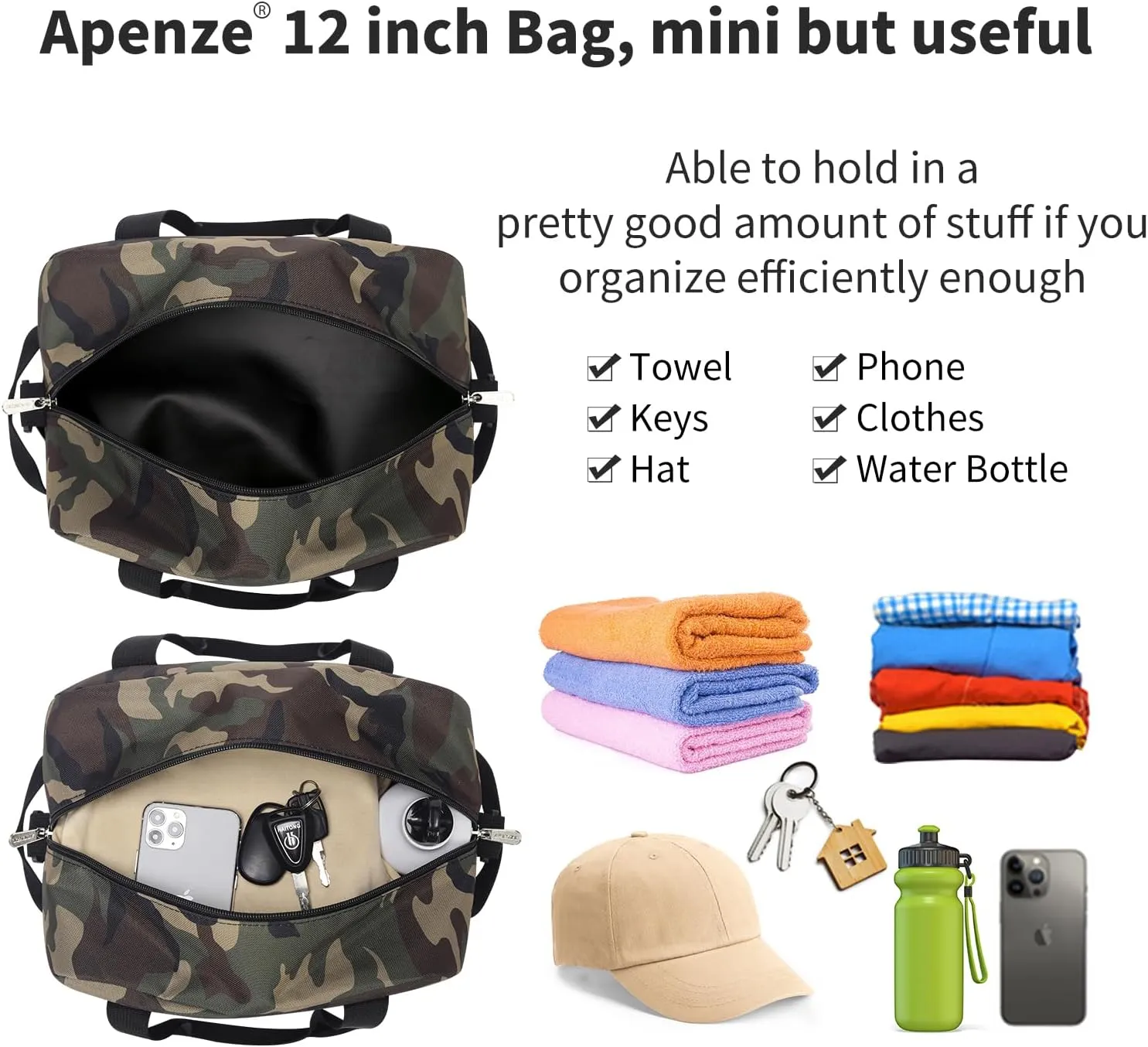 Small Gym Bag Carry On Bag - 12 in Mini Duffle Bag Lightweight for Overnight Travel(Camouflage)