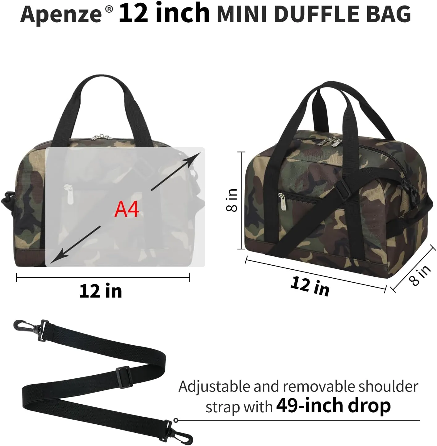 Small Gym Bag Carry On Bag - 12 in Mini Duffle Bag Lightweight for Overnight Travel(Camouflage)