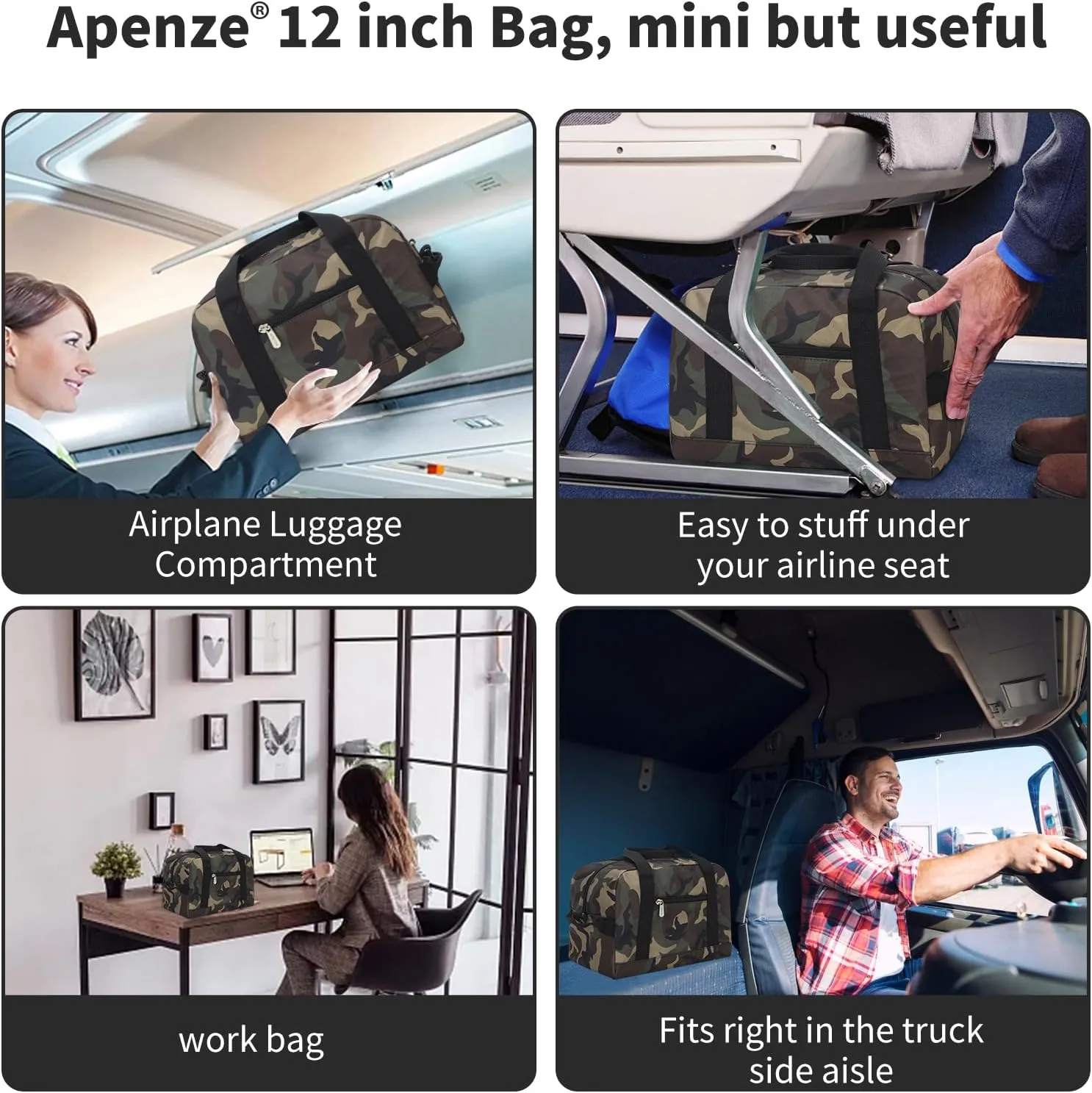 Small Gym Bag Carry On Bag - 12 in Mini Duffle Bag Lightweight for Overnight Travel(Camouflage)