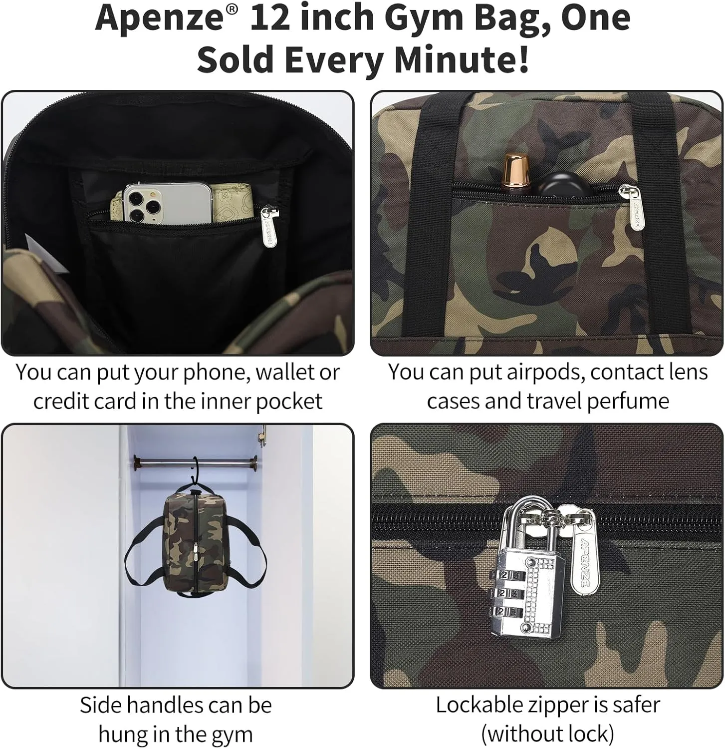 Small Gym Bag Carry On Bag - 12 in Mini Duffle Bag Lightweight for Overnight Travel(Camouflage)