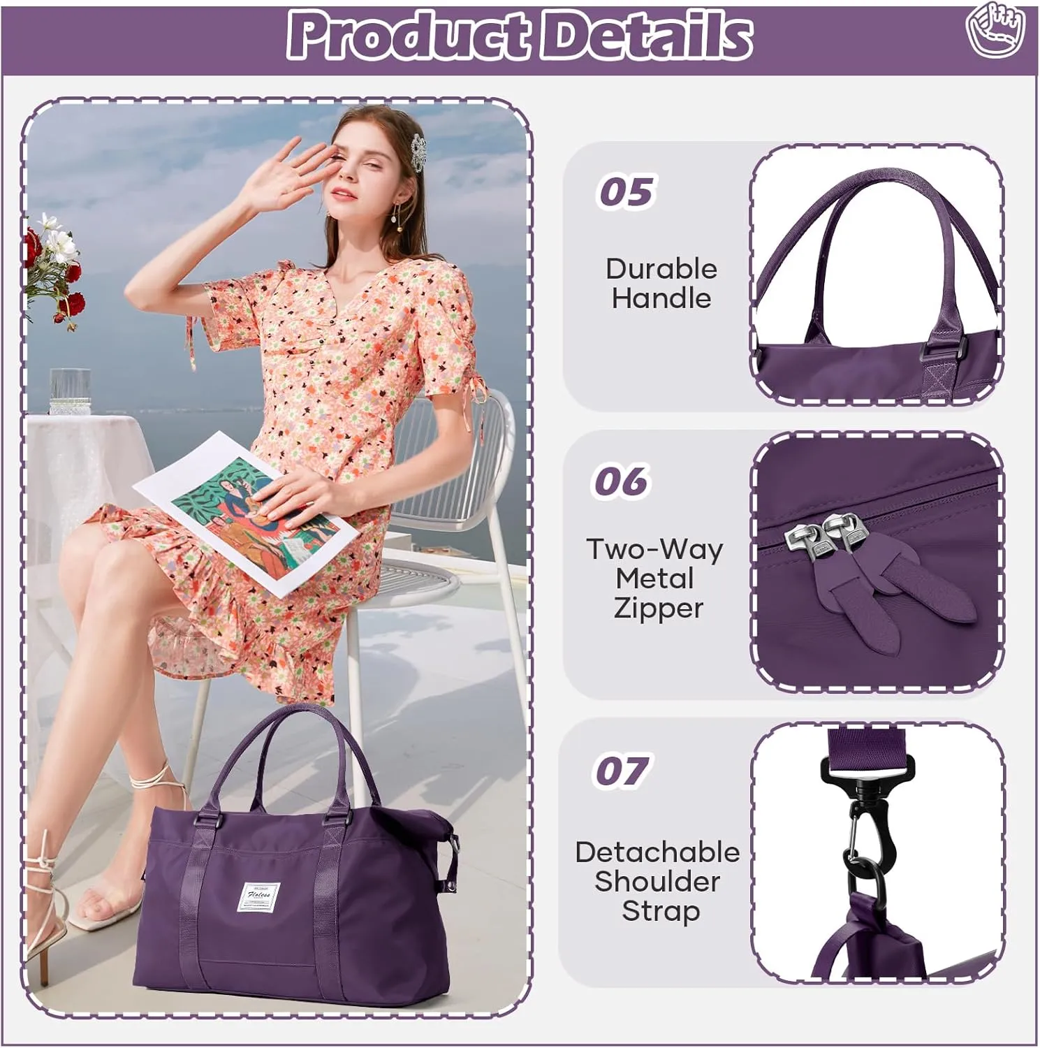 Small Gym Bag for Women, Dark Purple Stylish Duffle Travel Bag for Plane, Lightweight Duffle Bag for Women, Sport Gym Tote Bag with Wet Pocket for Yoga, Pilates, Swimming