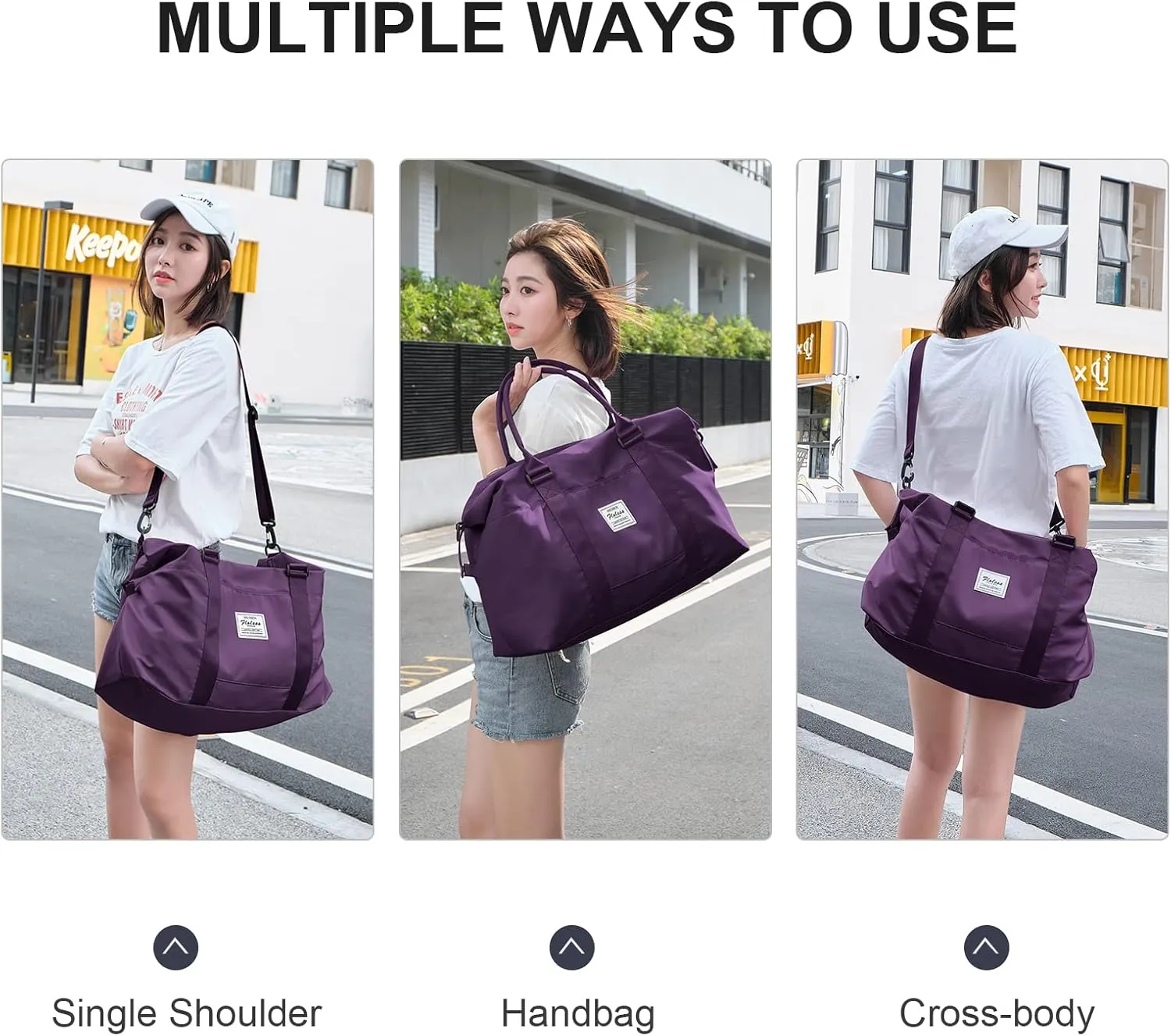 Small Gym Bag for Women, Dark Purple Stylish Duffle Travel Bag for Plane, Lightweight Duffle Bag for Women, Sport Gym Tote Bag with Wet Pocket for Yoga, Pilates, Swimming