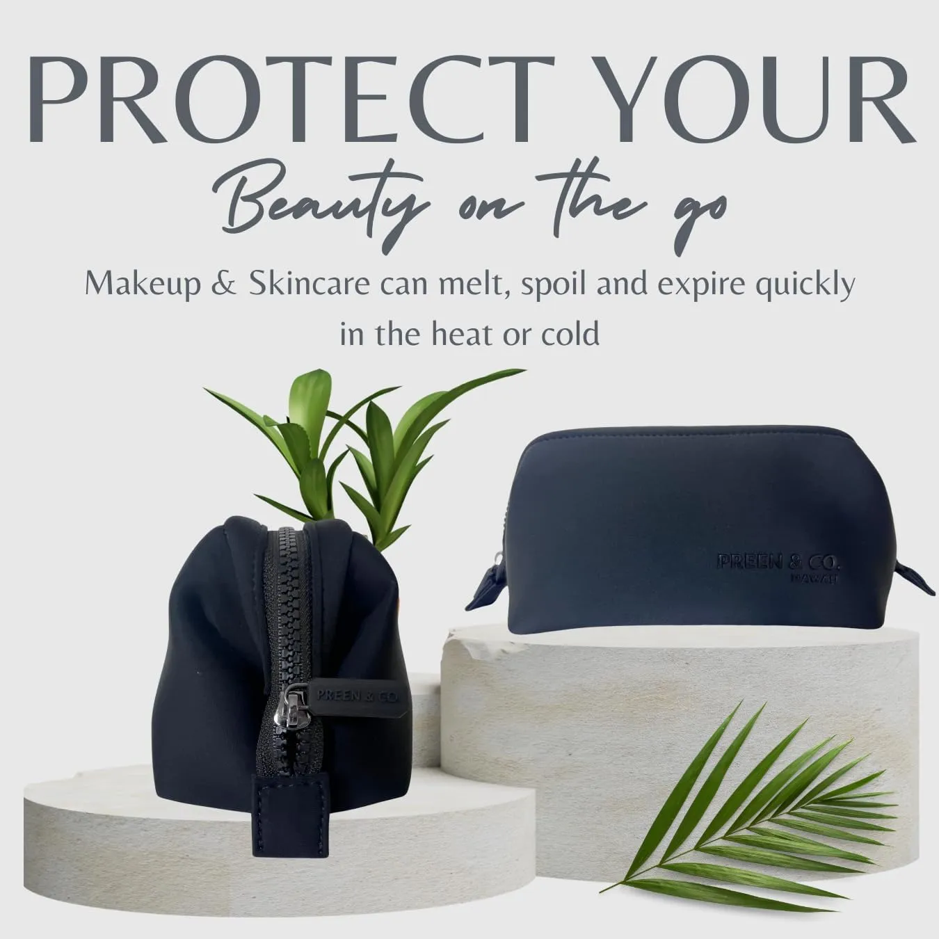 Small heat-resistant makeup bag, beauty case. Insulated cosmetic bag helps protect makeup from melting, spoiling and expiring quickly. Heat proof makeup bag for car