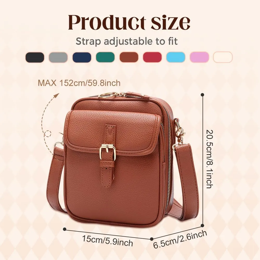 Small Lightweight Crossbody Leather Bag, Retro Adjustable Strap Double-Layer Large Capacity small Crossbody Bags for Women