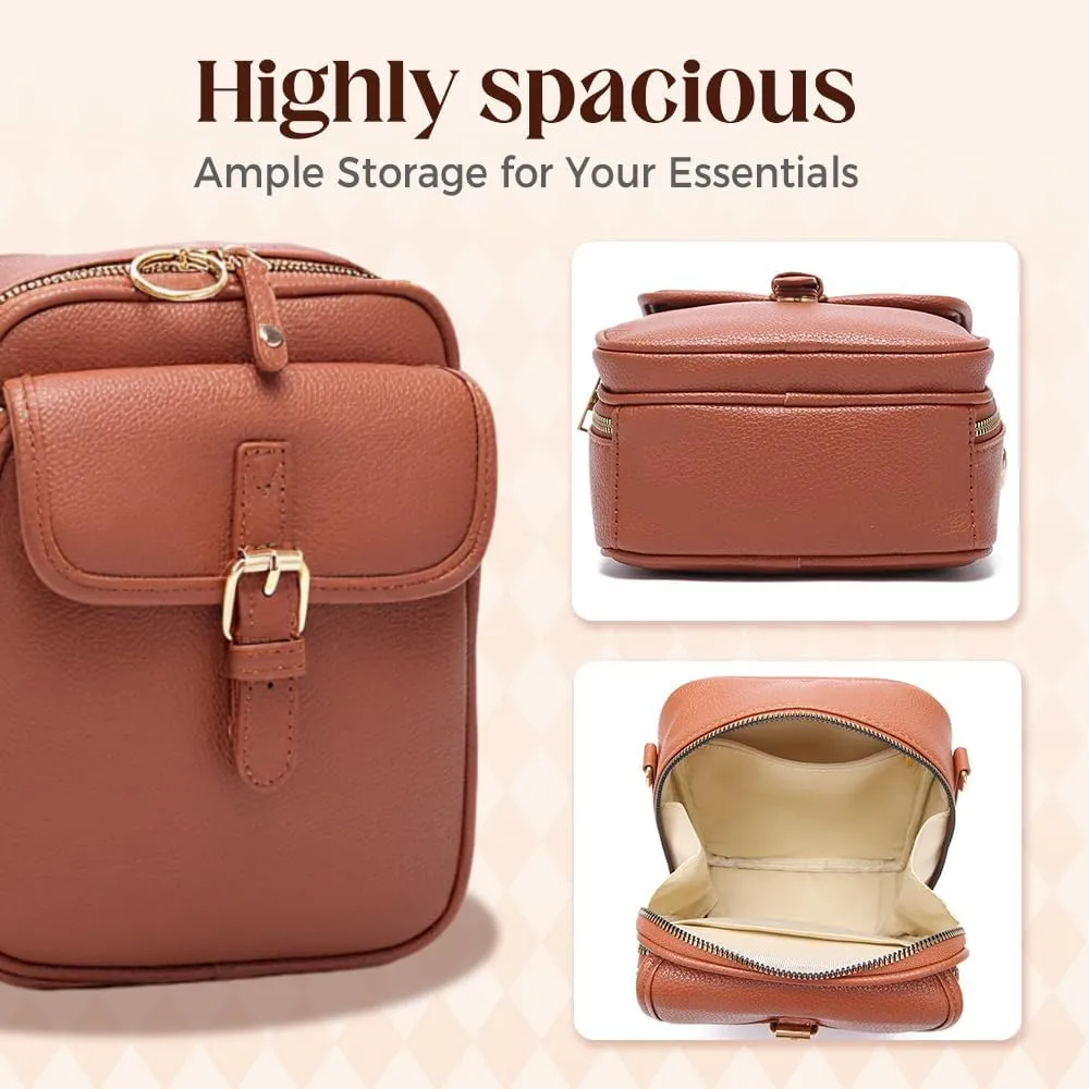 Small Lightweight Crossbody Leather Bag, Retro Adjustable Strap Double-Layer Large Capacity small Crossbody Bags for Women