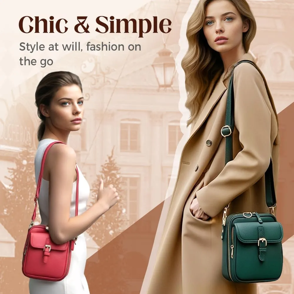 Small Lightweight Crossbody Leather Bag, Retro Adjustable Strap Double-Layer Large Capacity small Crossbody Bags for Women