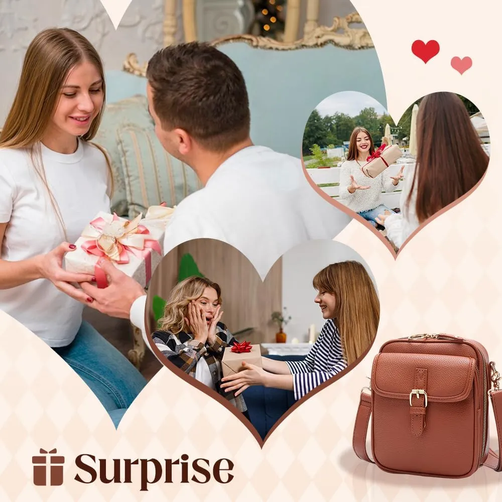 Small Lightweight Crossbody Leather Bag, Retro Adjustable Strap Double-Layer Large Capacity small Crossbody Bags for Women