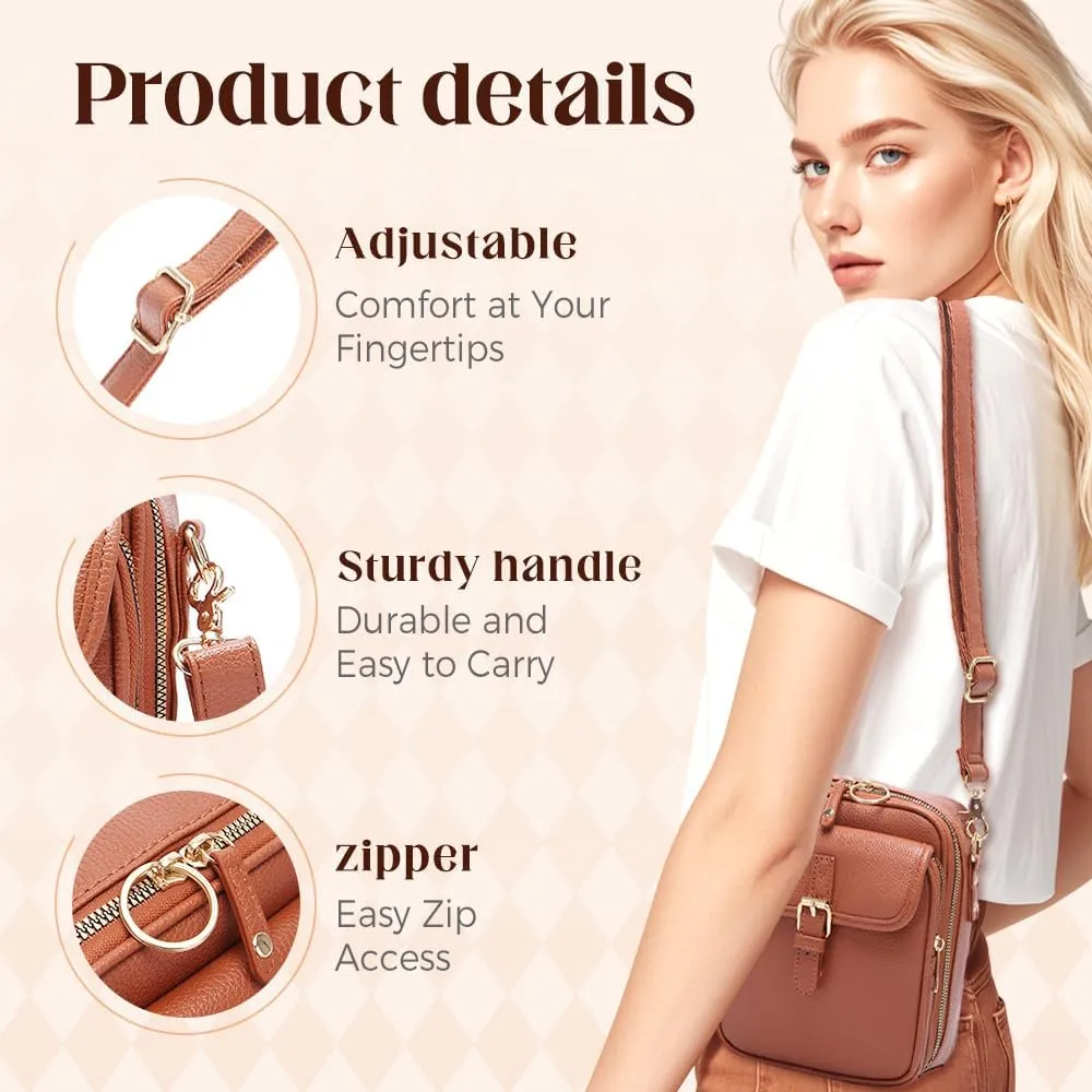 Small Lightweight Crossbody Leather Bag, Retro Adjustable Strap Double-Layer Large Capacity small Crossbody Bags for Women