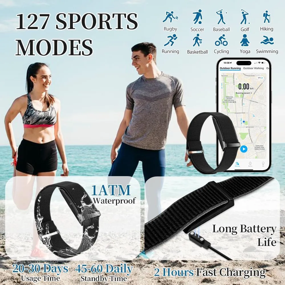 Smart Health Wristband for Men Women, Wearable Activity & Fitness Tracker with GPS, 100  Sport Modes, Measuring Heart Rate, Health, Sleep, Stress, IP68 Waterproof Health Tracker with Free App