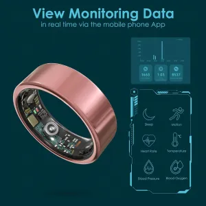 Smart Ring Health Monitoring 5ATM Waterproof Fitness Tracker with Glossy Titanium Surface Blood Oxygen/Sleep/Stress Tracking Women’s Cycle Prediction Sport Ring Compatible with iOS/Android Gold 9