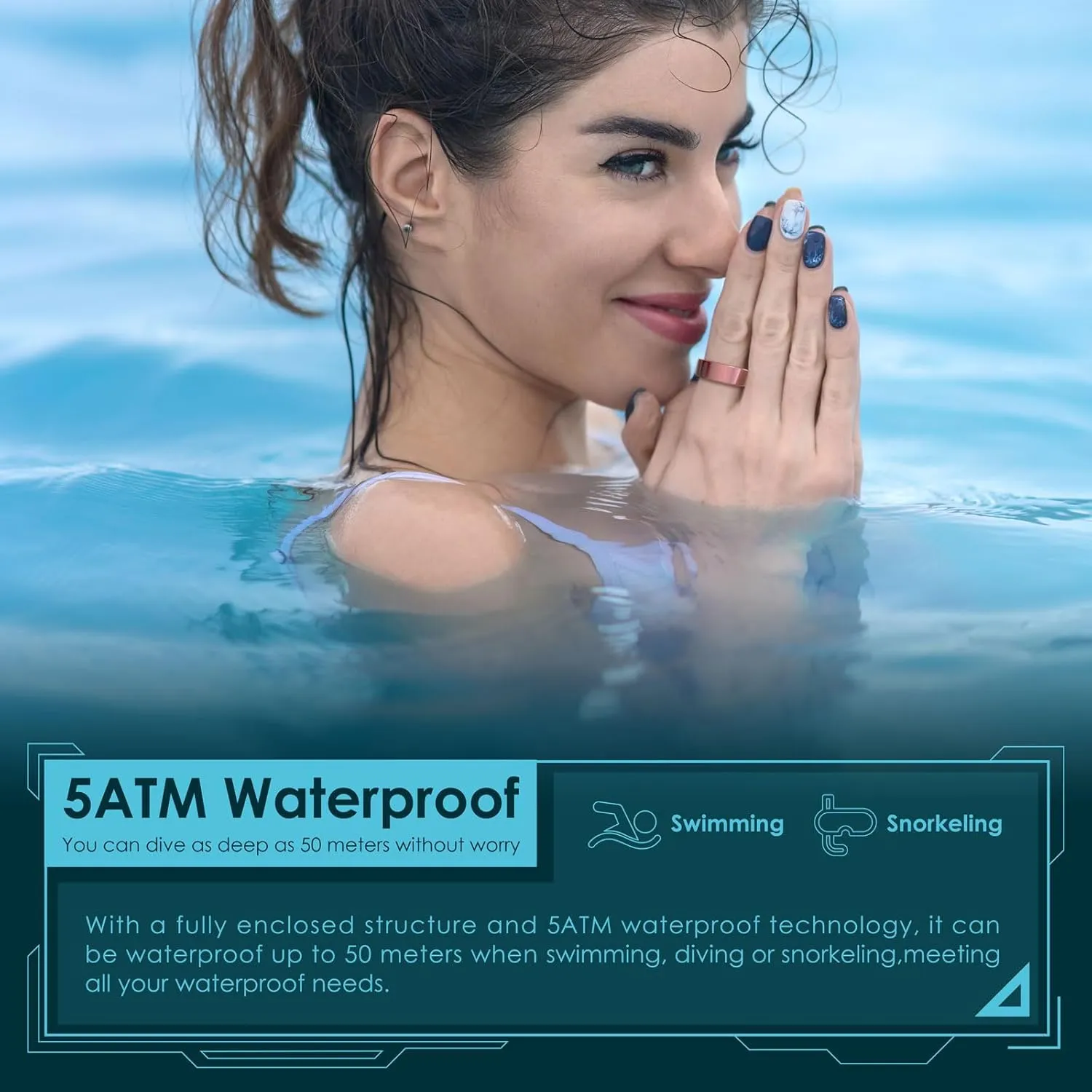 Smart Ring Health Monitoring 5ATM Waterproof Fitness Tracker with Glossy Titanium Surface Blood Oxygen/Sleep/Stress Tracking Women’s Cycle Prediction Sport Ring Compatible with iOS/Android Gold 9