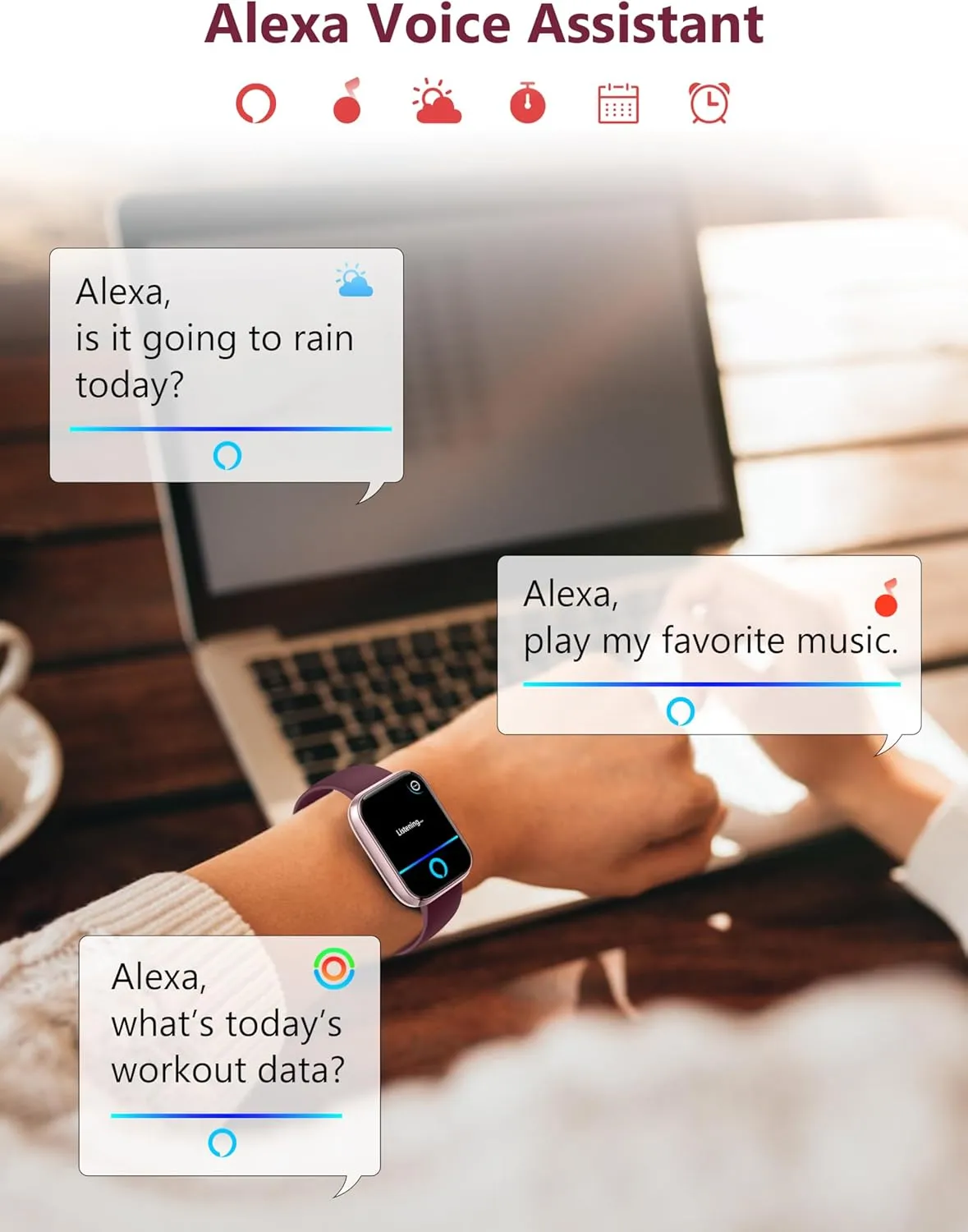 Smart Watch, 44mm Smartwatch Answer Make Calls, Alexa 1.83'' Fitness Watch, IP68 Waterproof Fitness Tracker Women Men, Heart Rate/Sleep Monitor, 100  Sports Pedometer Watch for Android & iOS Phone