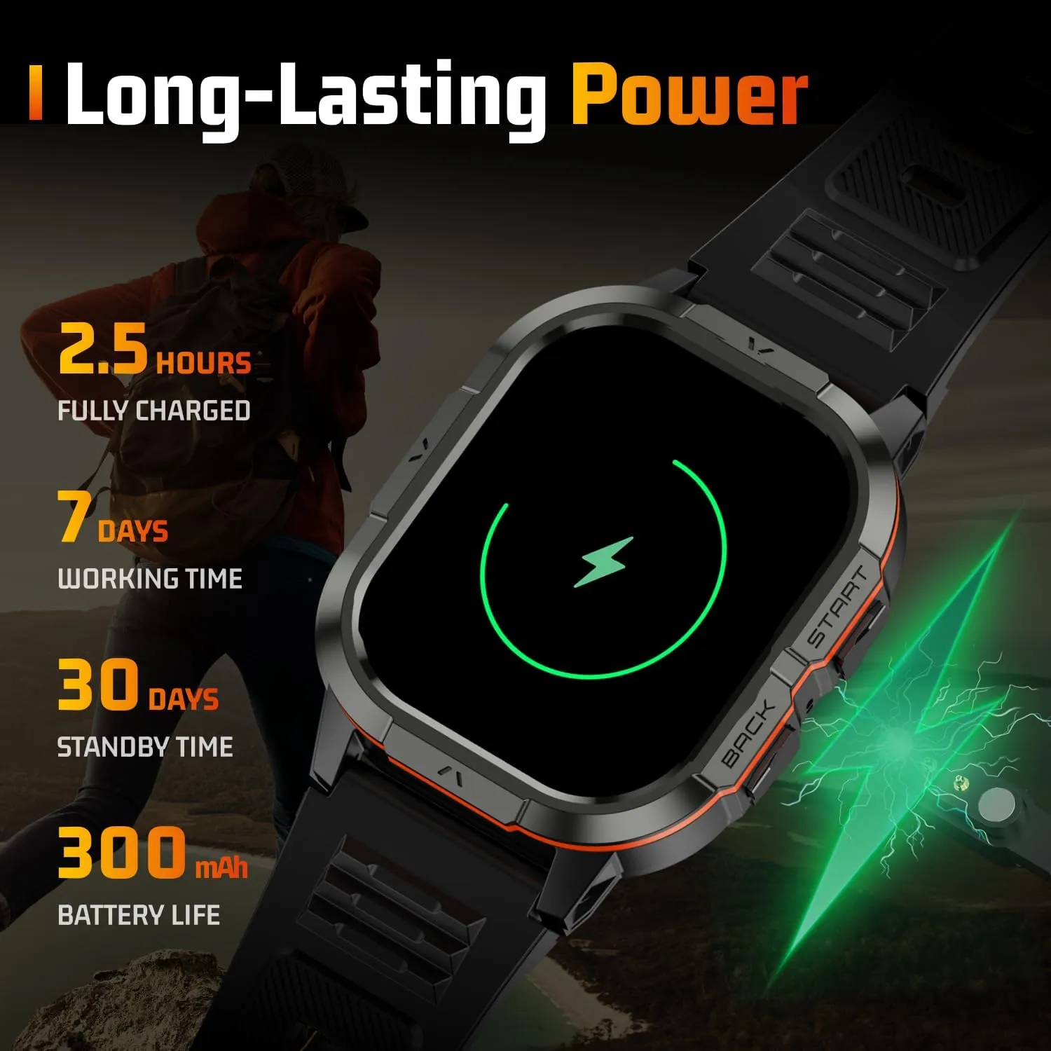 Smart Watch for Men - Make/Answer Call Military Smartwatch Mens for Android Phones iPhone Samsung Compatible, Waterproof Fitness Tracker with 110  Sport Modes, 2 Straps (Orange, 2.06)