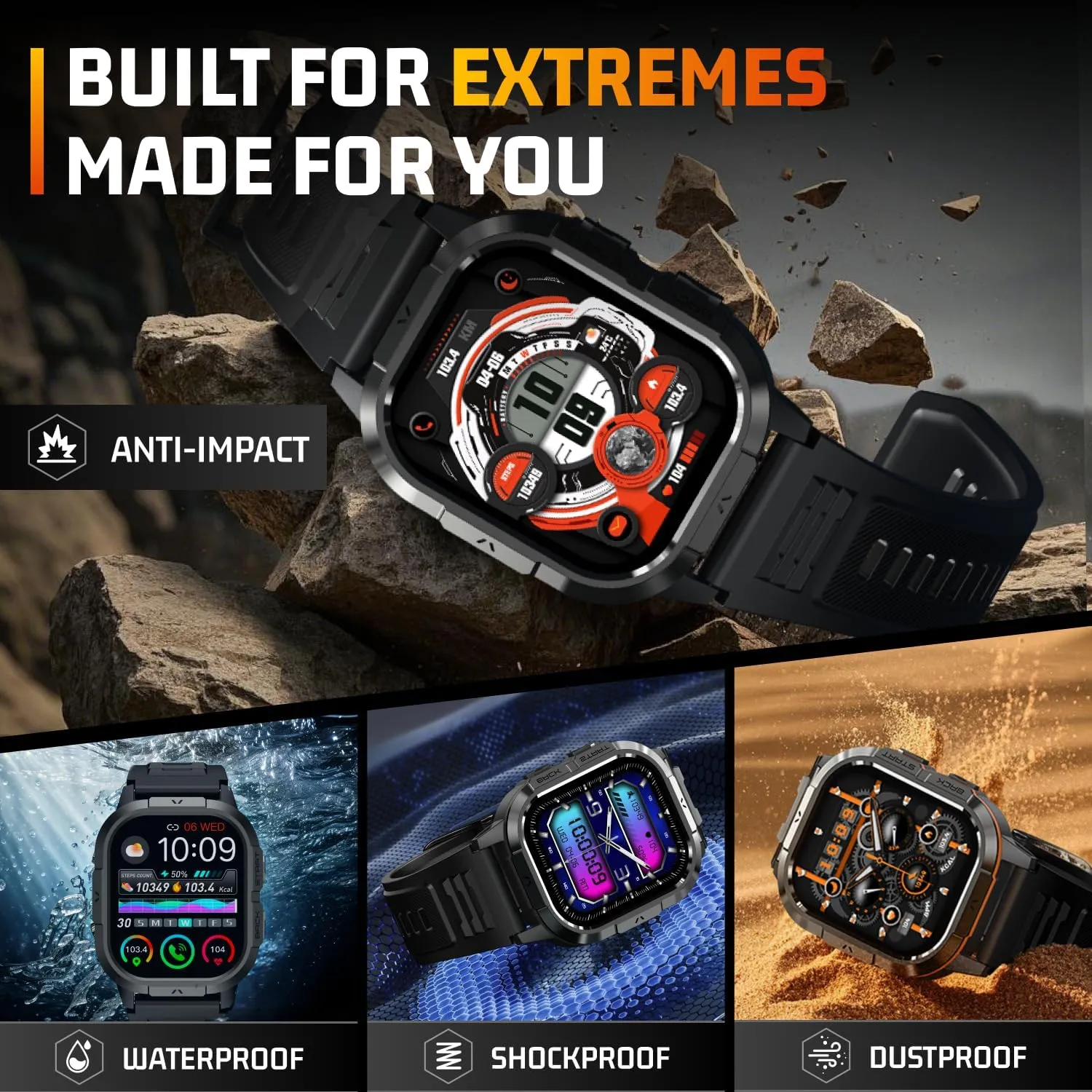 Smart Watch for Men - Make/Answer Call Military Smartwatch Mens for Android Phones iPhone Samsung Compatible, Waterproof Fitness Tracker with 110  Sport Modes, 2 Straps (Orange, 2.06)