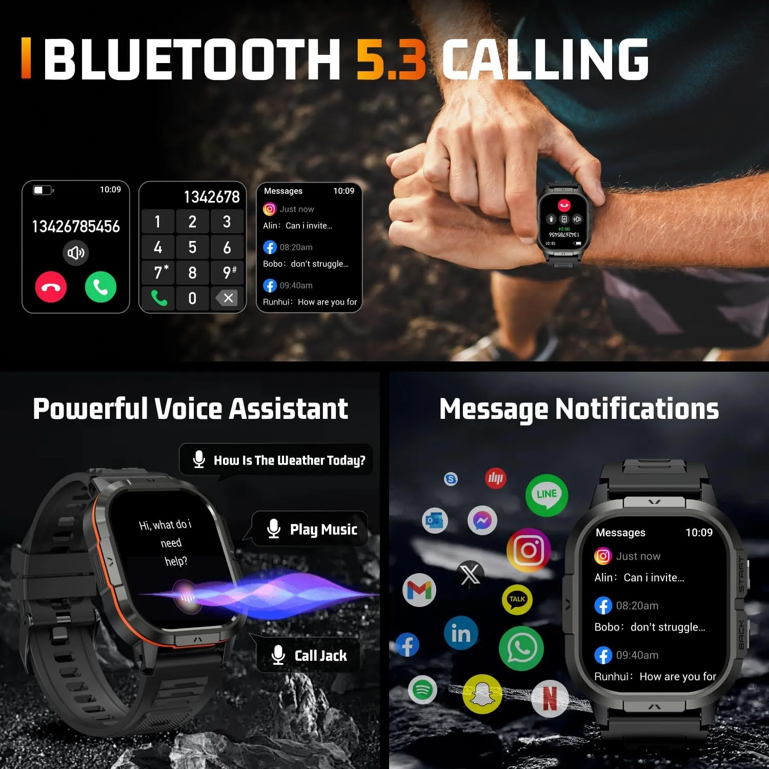 Smart Watch for Men - Make/Answer Call Military Smartwatch Mens for Android Phones iPhone Samsung Compatible, Waterproof Fitness Tracker with 110  Sport Modes, 2 Straps (Orange, 2.06)