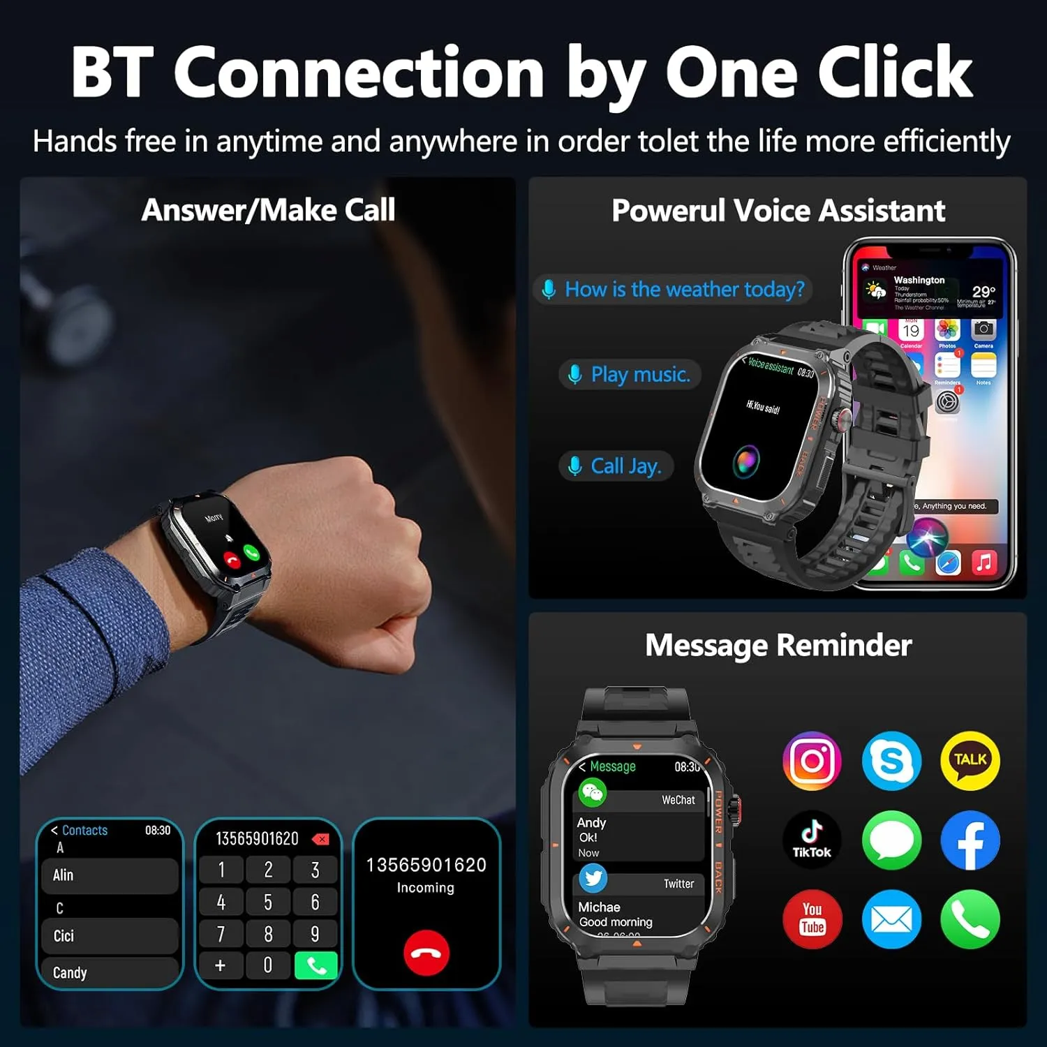 Smart Watch for Men, Military GPS Smartwatches with Call/Text, Health Monitor(Heart Rate/SpO2/Sleep), Compass/Altitude/Barometer, Outdoor Fitness Tracker for iPhone/Android(with GPS, Black)