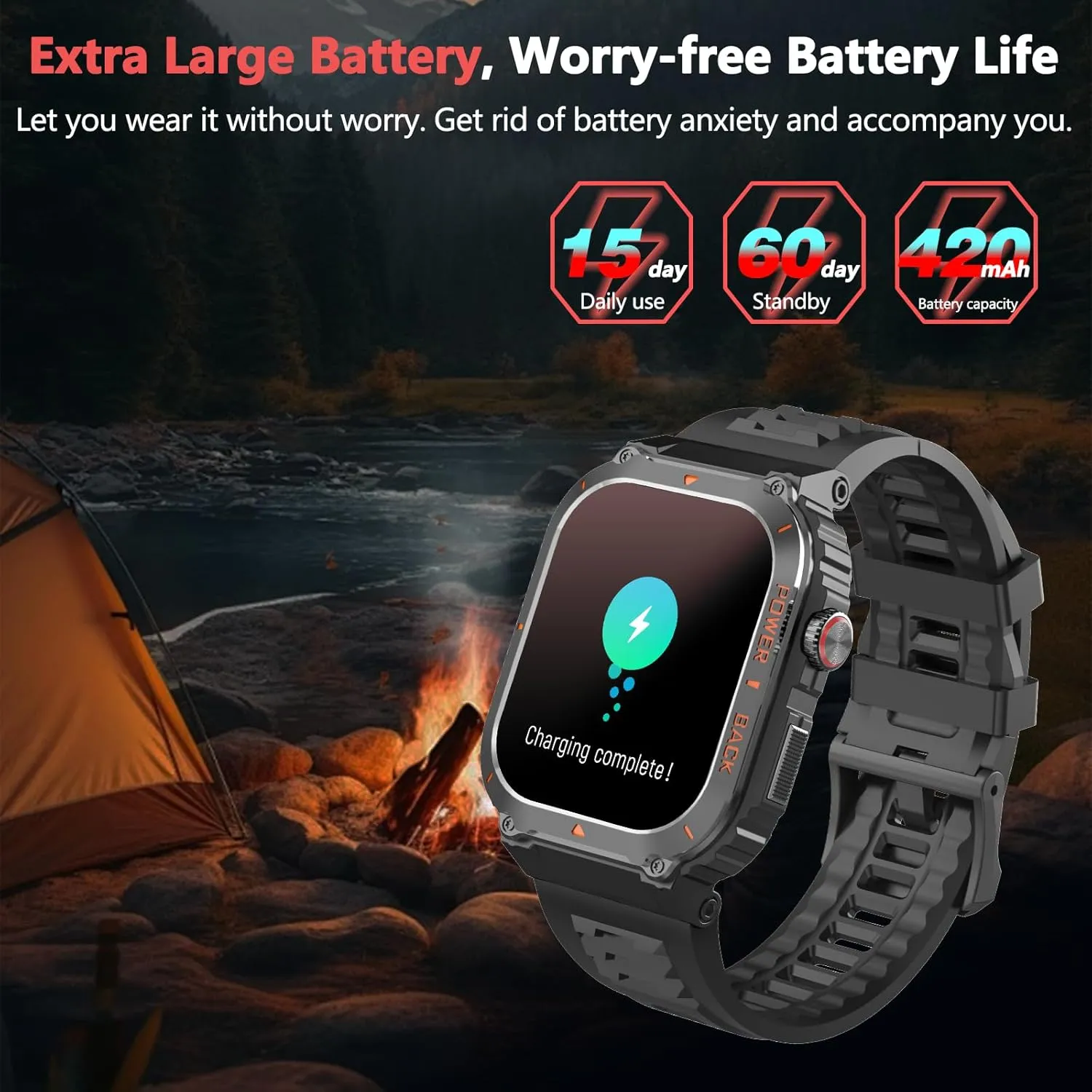 Smart Watch for Men, Military GPS Smartwatches with Call/Text, Health Monitor(Heart Rate/SpO2/Sleep), Compass/Altitude/Barometer, Outdoor Fitness Tracker for iPhone/Android(with GPS, Black)