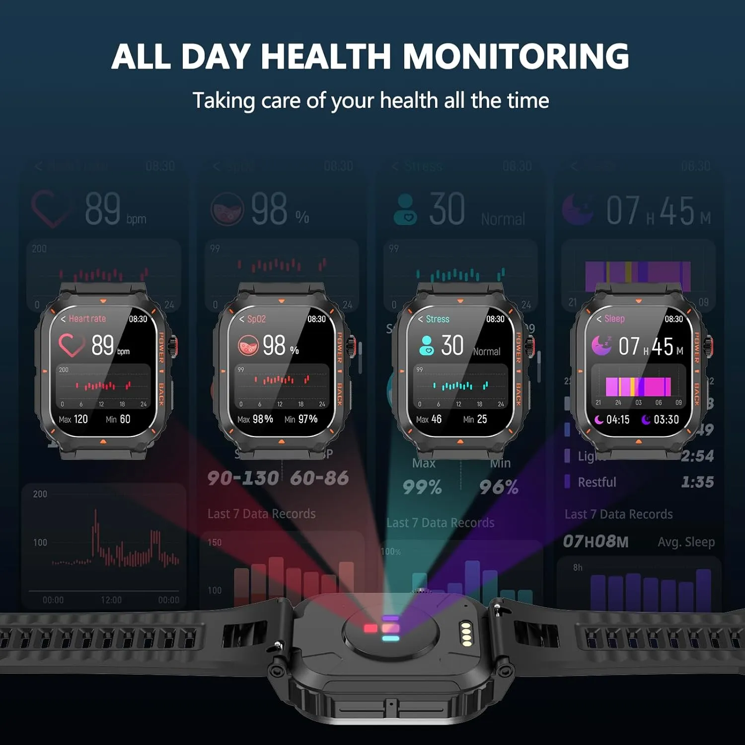 Smart Watch for Men, Military GPS Smartwatches with Call/Text, Health Monitor(Heart Rate/SpO2/Sleep), Compass/Altitude/Barometer, Outdoor Fitness Tracker for iPhone/Android(with GPS, Black)
