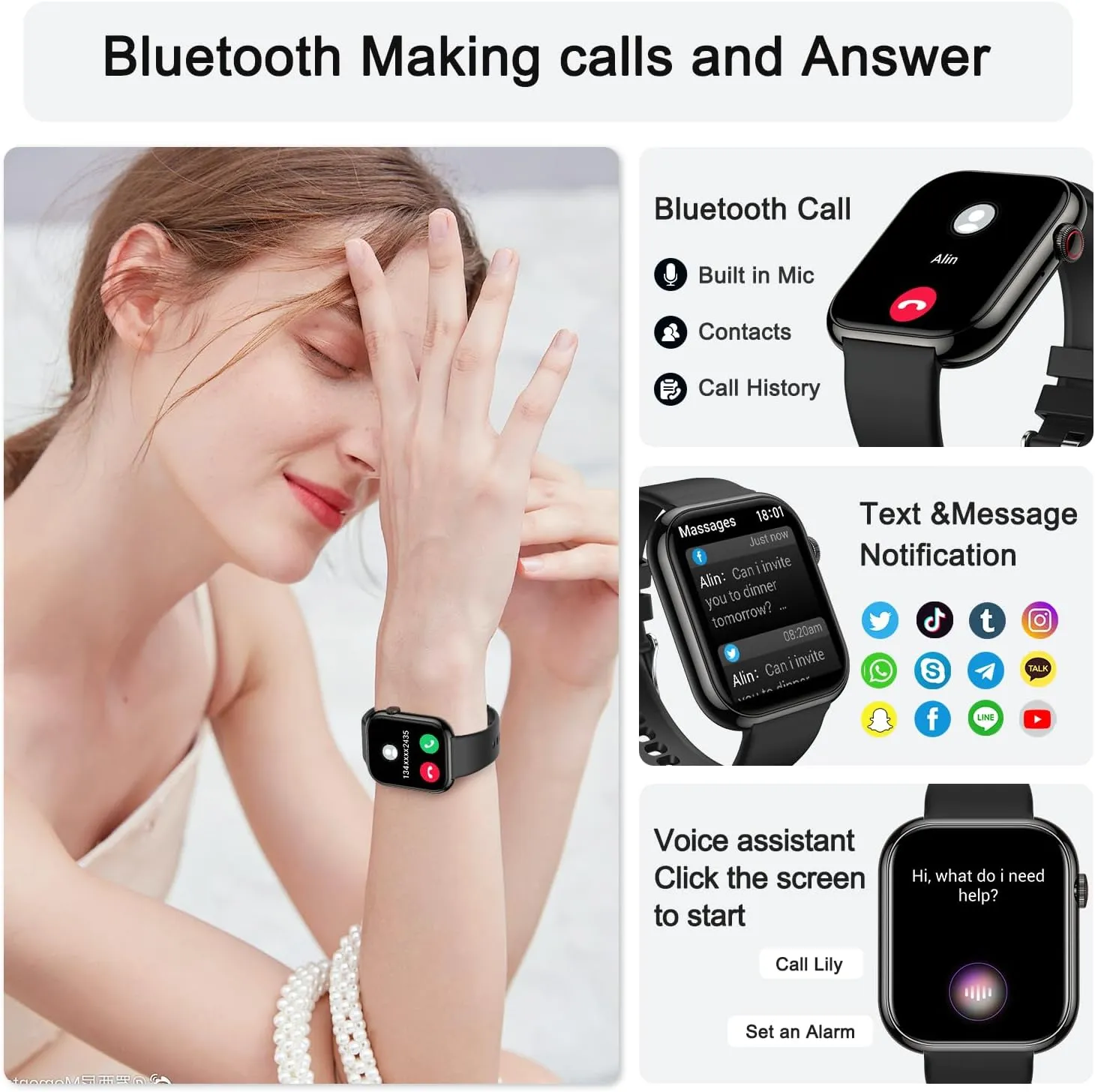 Smart Watch for Men Women Fitness: Waterproof Make/Answer Call Smart Watches for Men Digital Mens Watches Running Step Tracker Smartwatch Android Phones iPhone Samsung Compatible Heart Rate Monitor