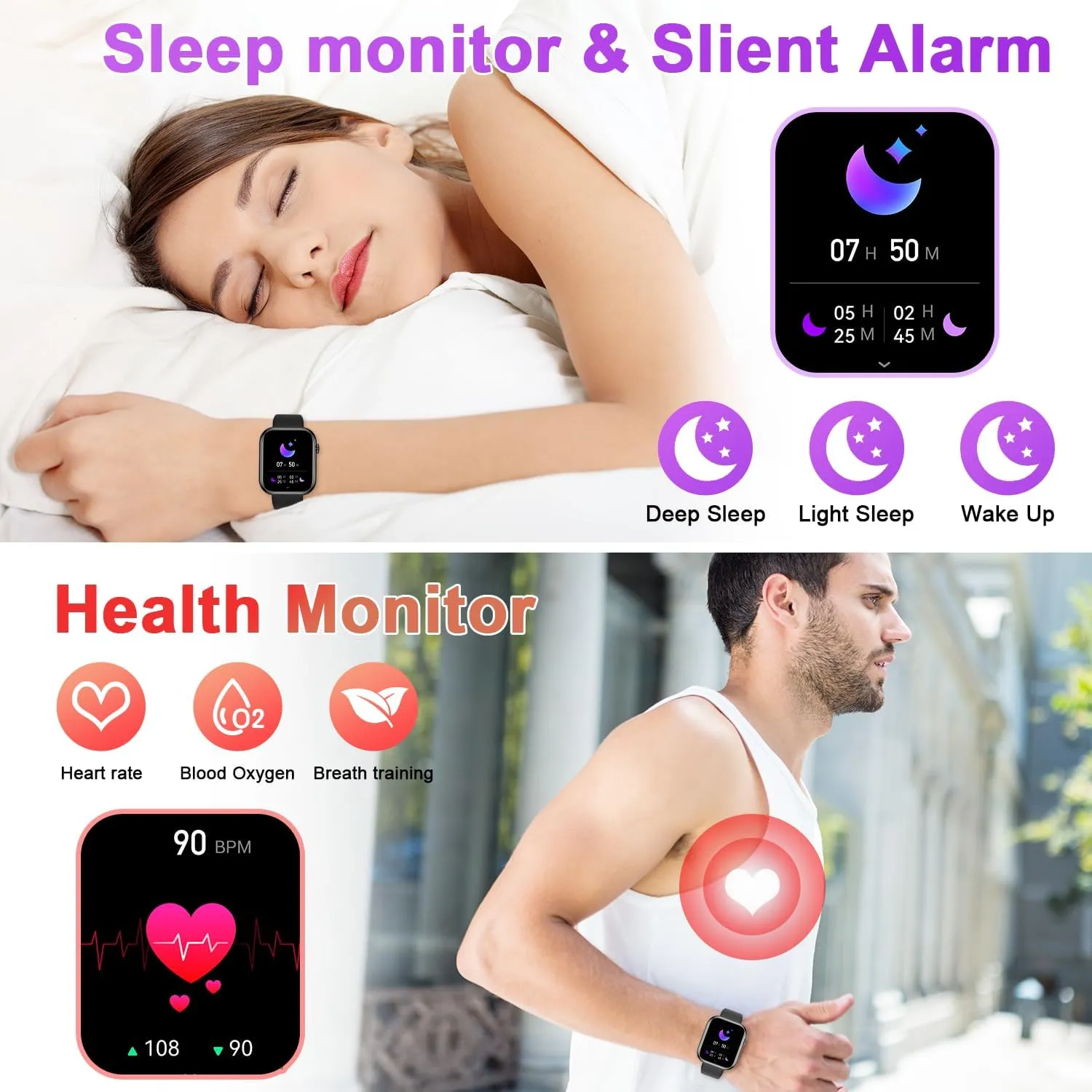 Smart Watch for Men Women Fitness: Waterproof Make/Answer Call Smart Watches for Men Digital Mens Watches Running Step Tracker Smartwatch Android Phones iPhone Samsung Compatible Heart Rate Monitor