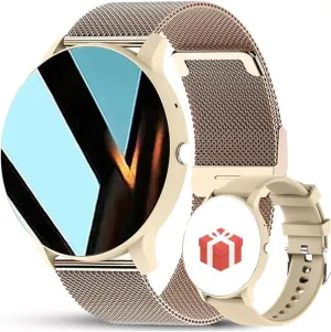Smart Watch Men Bluetooth Call Fitness Tracker 1.32" HD Full Touch Screen Smartwatch IP67 Waterproof Stainless Steel Sport Watch for Android iOS (C-Yellow)