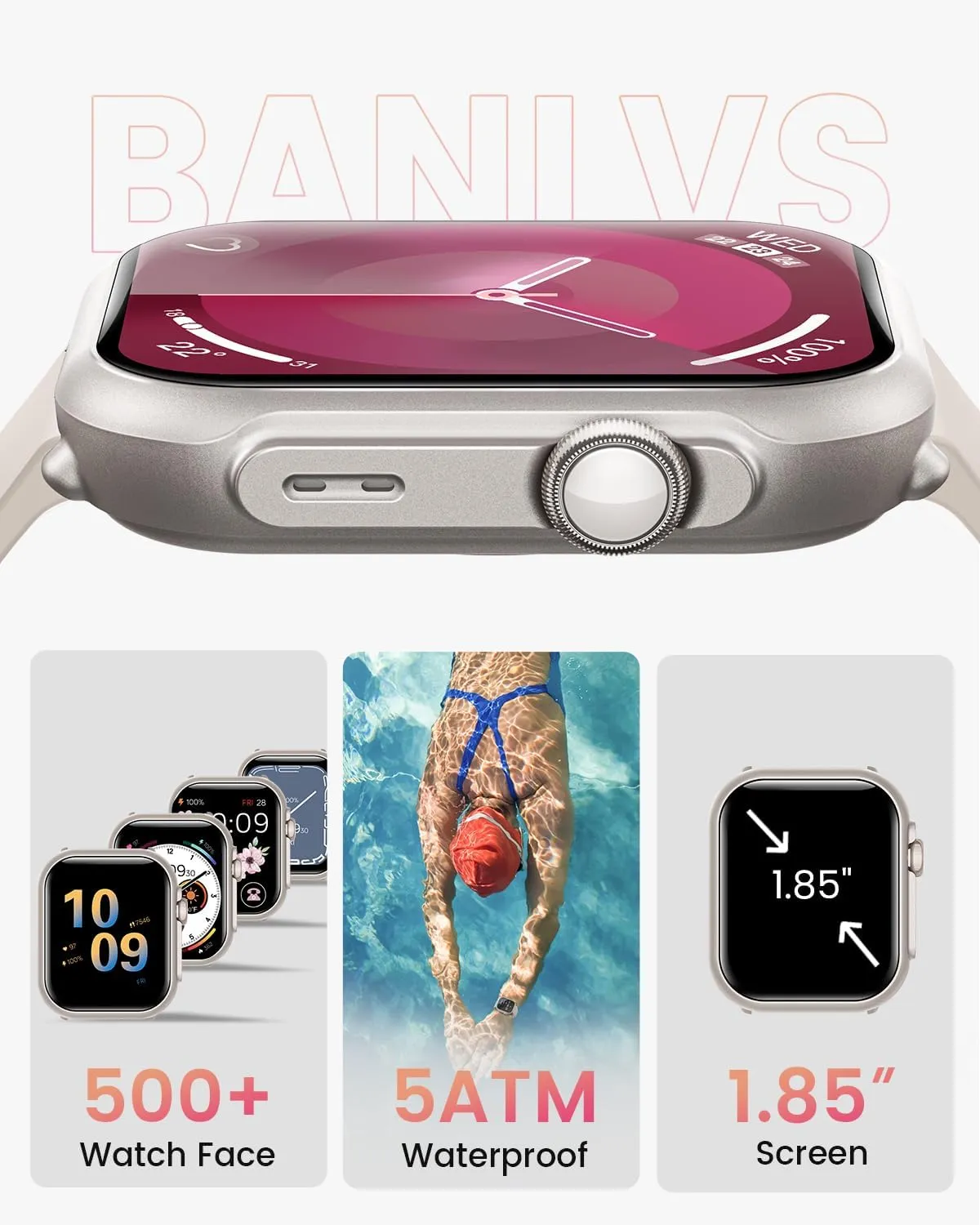 Smart Watches for Men Fitness Tracker: 1.85" Smartwatch with 30 Days 1000 mAh Battery Life Make/Recive Call Heart Rate Blood Pressure SpO2 Sleep Monitor 120  Sport Mode 5ATM for iPhone Android Phones