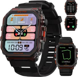 Smart Watches for Men - Military Smart Watch for Men, Fitness Watch Waterproof IP68, 24/7 Heart Rate/Sleep/Stress, Activity Trackers Compatible with Android and iOS, 100 Sport Modes (Black)