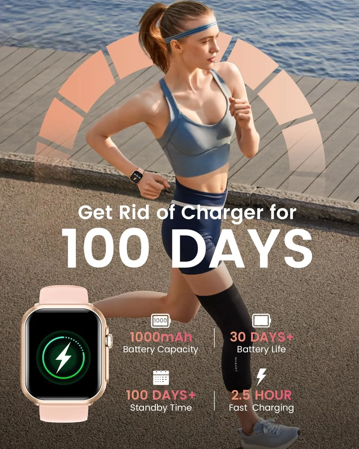 Smart Watches for Women Fitness Trackers: Smart watch with 1000mAh 100 Day Battery Life Bluetooth Call Heart Rate Blood Pressure SpO2 Sleep Monitor 120  Sports 5ATM Pedometer for iPhone Android Phones