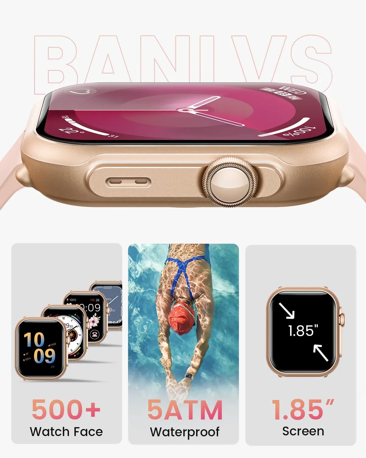 Smart Watches for Women Fitness Trackers: Smart watch with 1000mAh 100 Day Battery Life Bluetooth Call Heart Rate Blood Pressure SpO2 Sleep Monitor 120  Sports 5ATM Pedometer for iPhone Android Phones