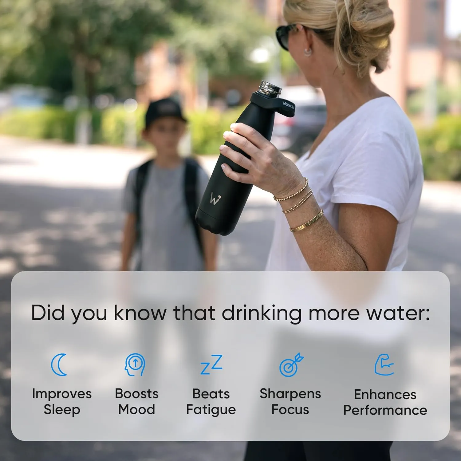Smart Water Bottle - Stay Motivated to Drink More, Track Water Intake with Color Changing LED Reminder & Bluetooth Free App. Insulated Stainless Steel, BPA-Free 25oz.
