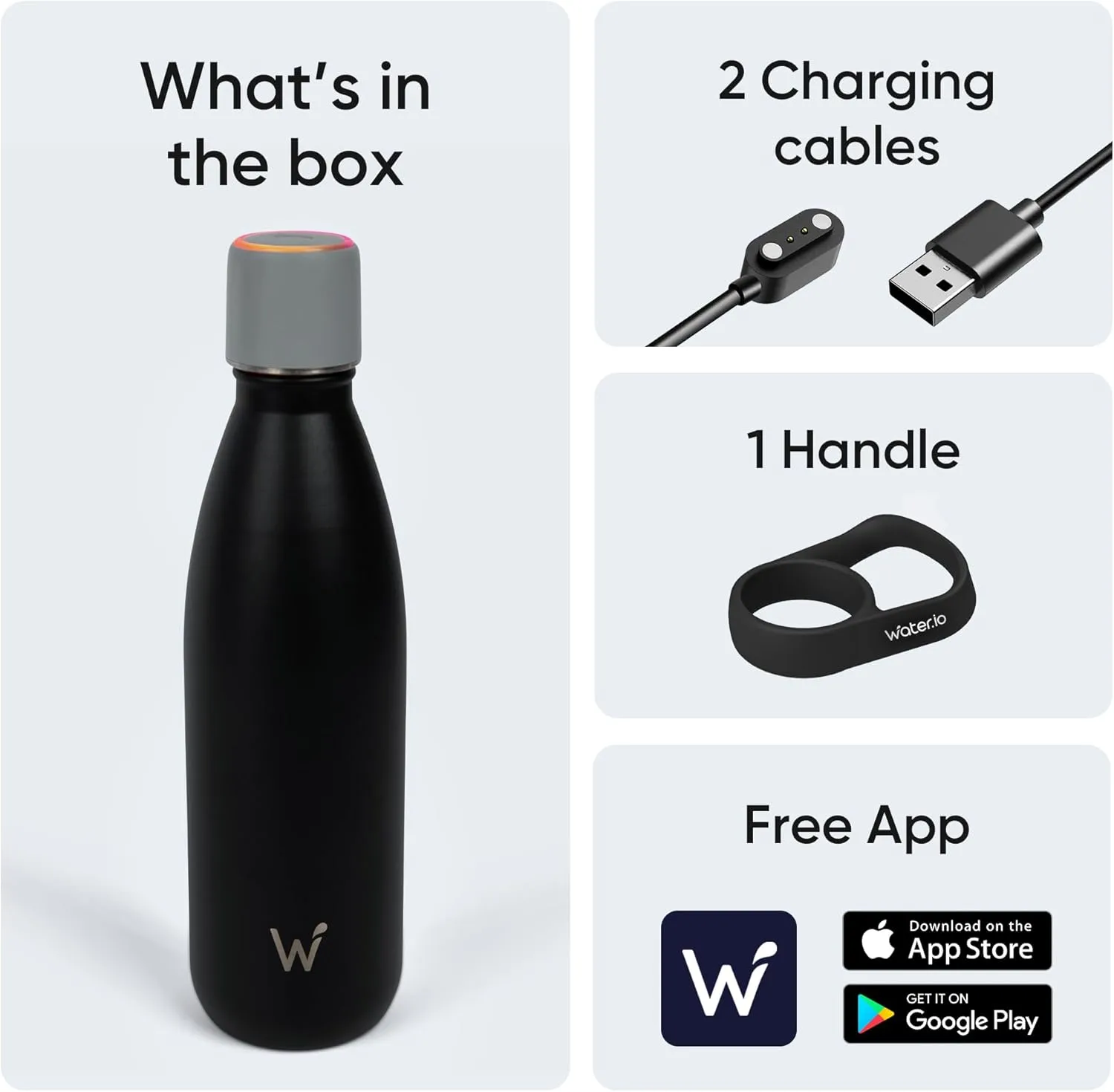 Smart Water Bottle - Stay Motivated to Drink More, Track Water Intake with Color Changing LED Reminder & Bluetooth Free App. Insulated Stainless Steel, BPA-Free 25oz.