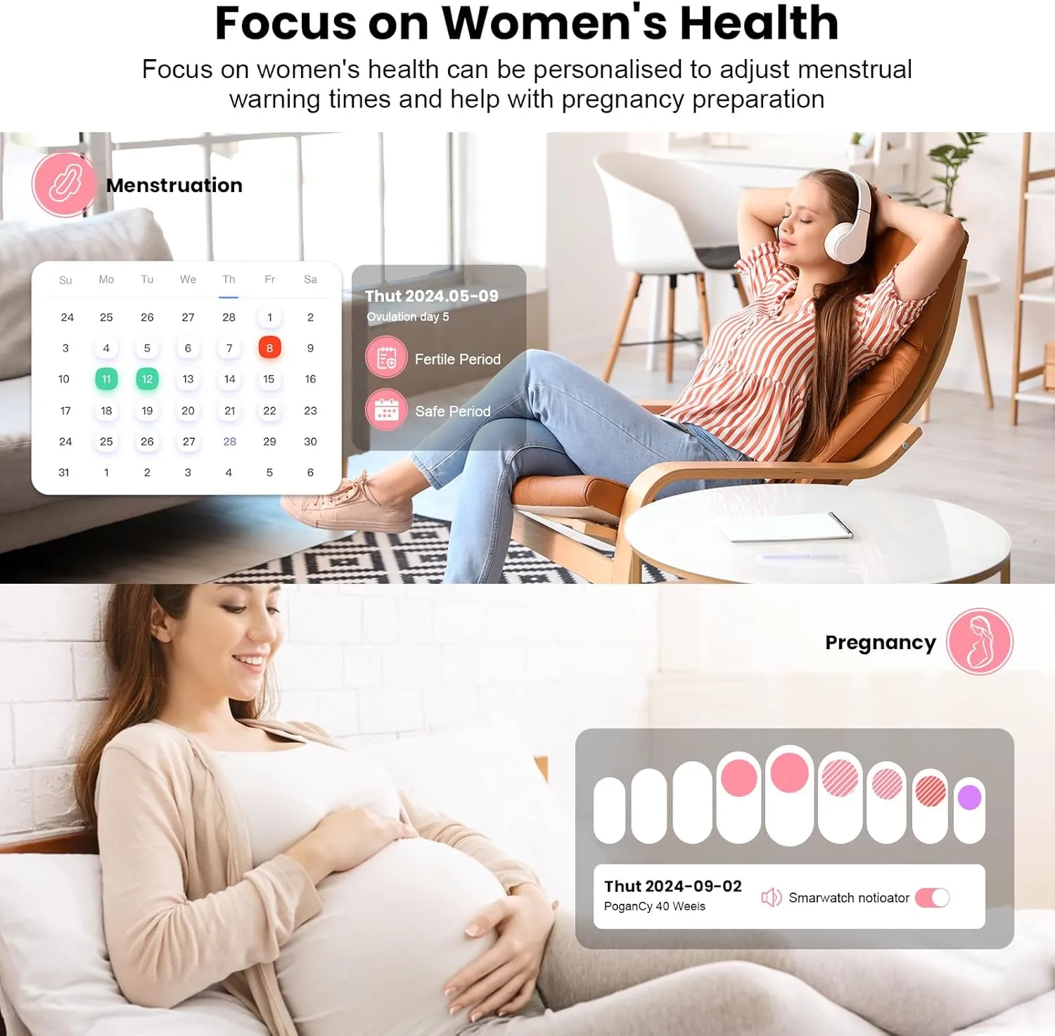 Smartwatch for Women, 1.83” Fitness Watch with Blood Pressure, Calls/Messages, Female Cycle Tracking, Heart Rate & Sleep Monitor, IP68 Waterproof for Android & iPhone (Rose Gold)
