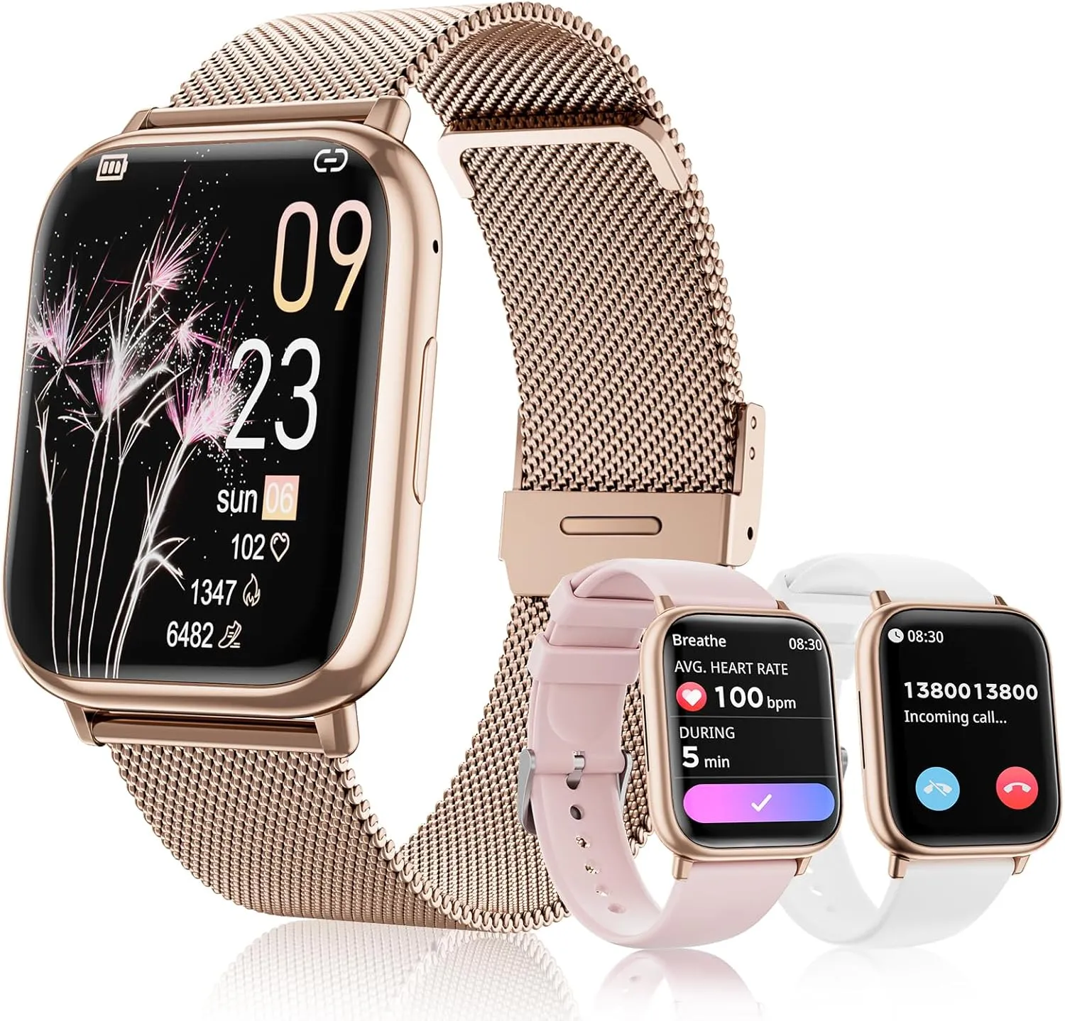 Smartwatch for Women, 1.83” Fitness Watch with Blood Pressure, Calls/Messages, Female Cycle Tracking, Heart Rate & Sleep Monitor, IP68 Waterproof for Android & iPhone (Rose Gold)