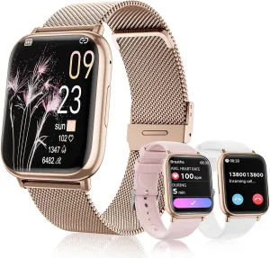 Smartwatch for Women, 1.83” Fitness Watch with Blood Pressure, Calls/Messages, Female Cycle Tracking, Heart Rate & Sleep Monitor, IP68 Waterproof for Android & iPhone (Rose Gold)