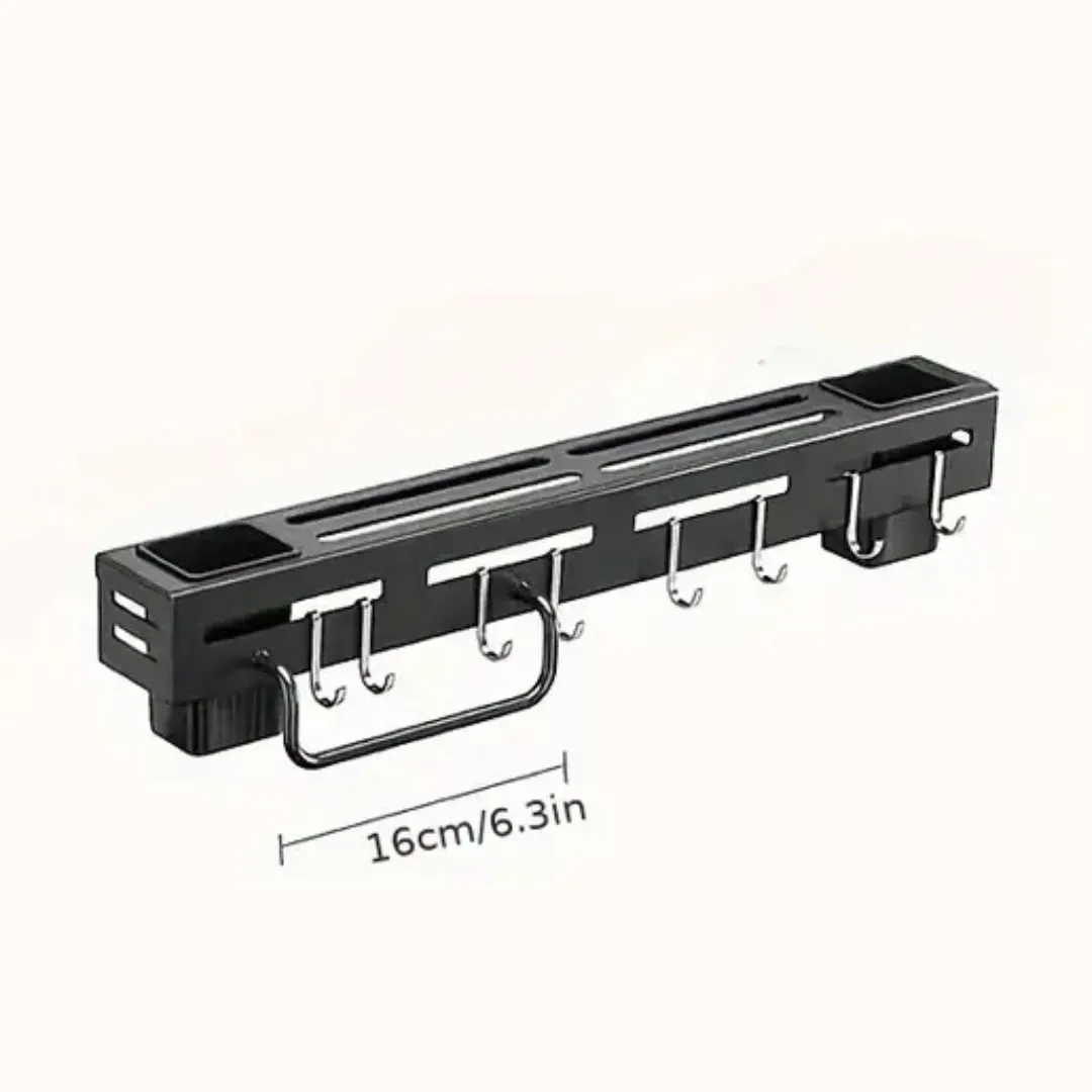 Smiledrive® Kitchen Knife Holder 60cm Wall-Mounted – Punch-Free, Space-Saving Organizer with 4 Tool Frames, 8 Hooks, and Built-in Drainage