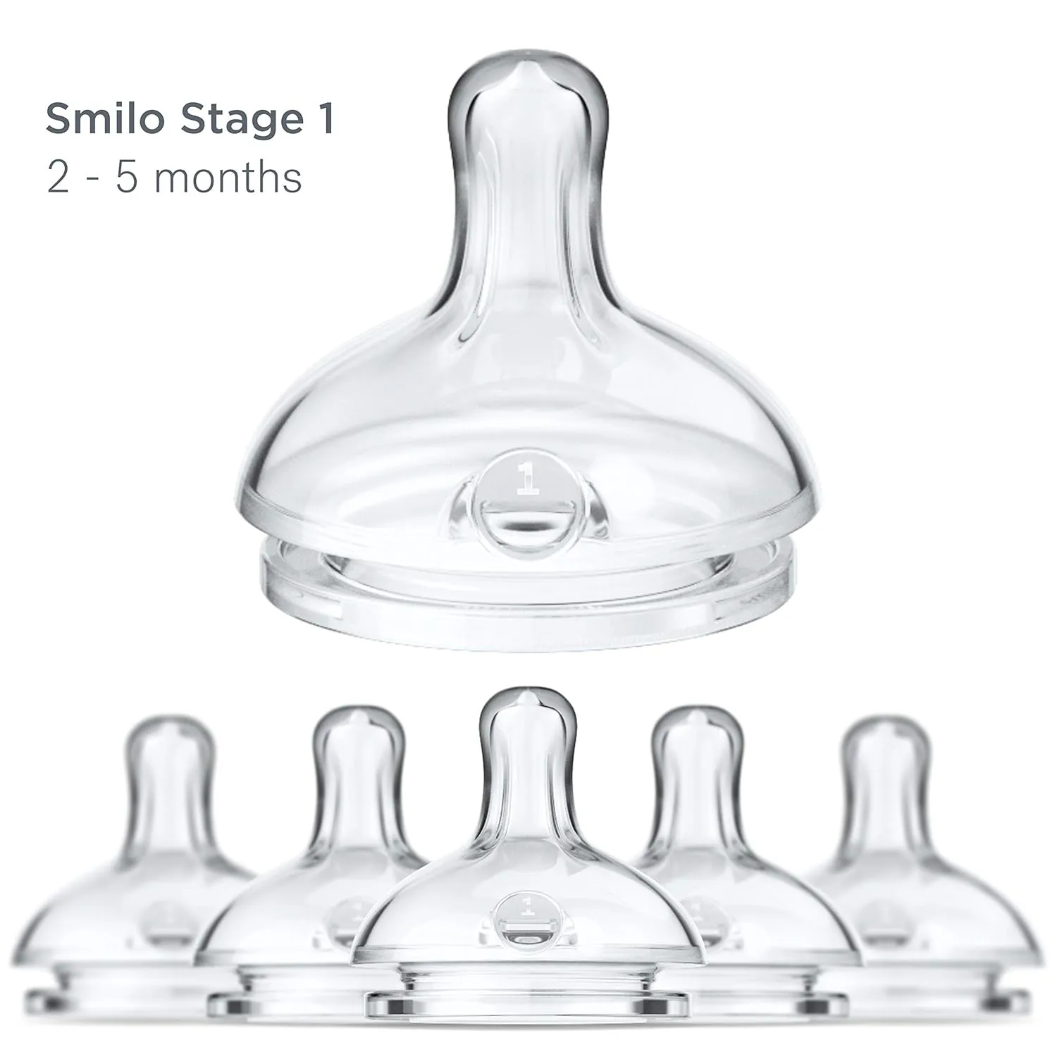 Smilo Anti-Colic Bottle Nipple, Slow Flow 2M , Stage 1 Suitable from 2 to 5 Months, Smooth Flow Anti-Colic (Pack of 6)