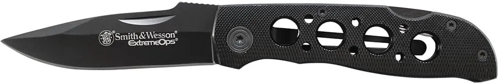 Smith & Wesson - 173210 Extreme Ops CK105BKEU 8in S.S. Folding Knife with 3.4in Drop Point Blade and Aluminum Handle for Outdoor, Tactical, Survival and EDC,Black