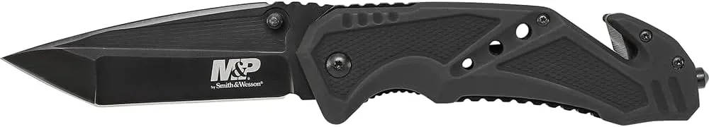 Smith & Wesson M&P SWMP11B 8.9in High Carbon S.S. Folding Knife with 3.8in Tanto Point Blade and Aluminum Handle for Outdoor, Tactical, Survival and EDC, Black