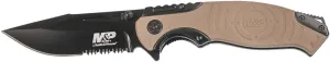 Smith & Wesson M&P SWMP13GLS 8.2in High Carbon S.S. Folding Knife with 3.5in Serrated Clip Point Blade and Aluminum Handle for Outdoor, Tactical, Survival and EDC
